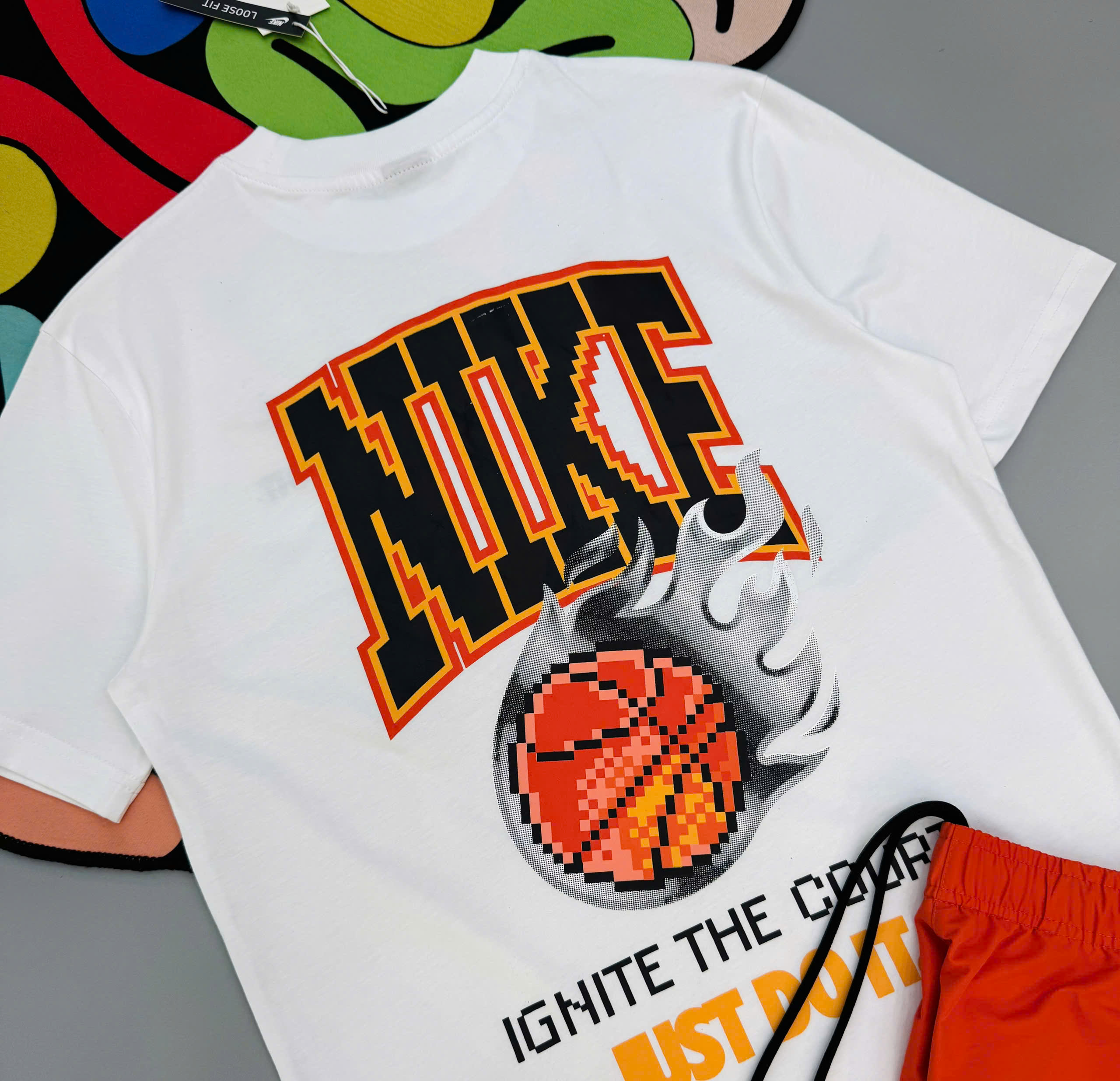 Bộ, set hè Nike NK họa tiết logo phối Cam Like Auth MK