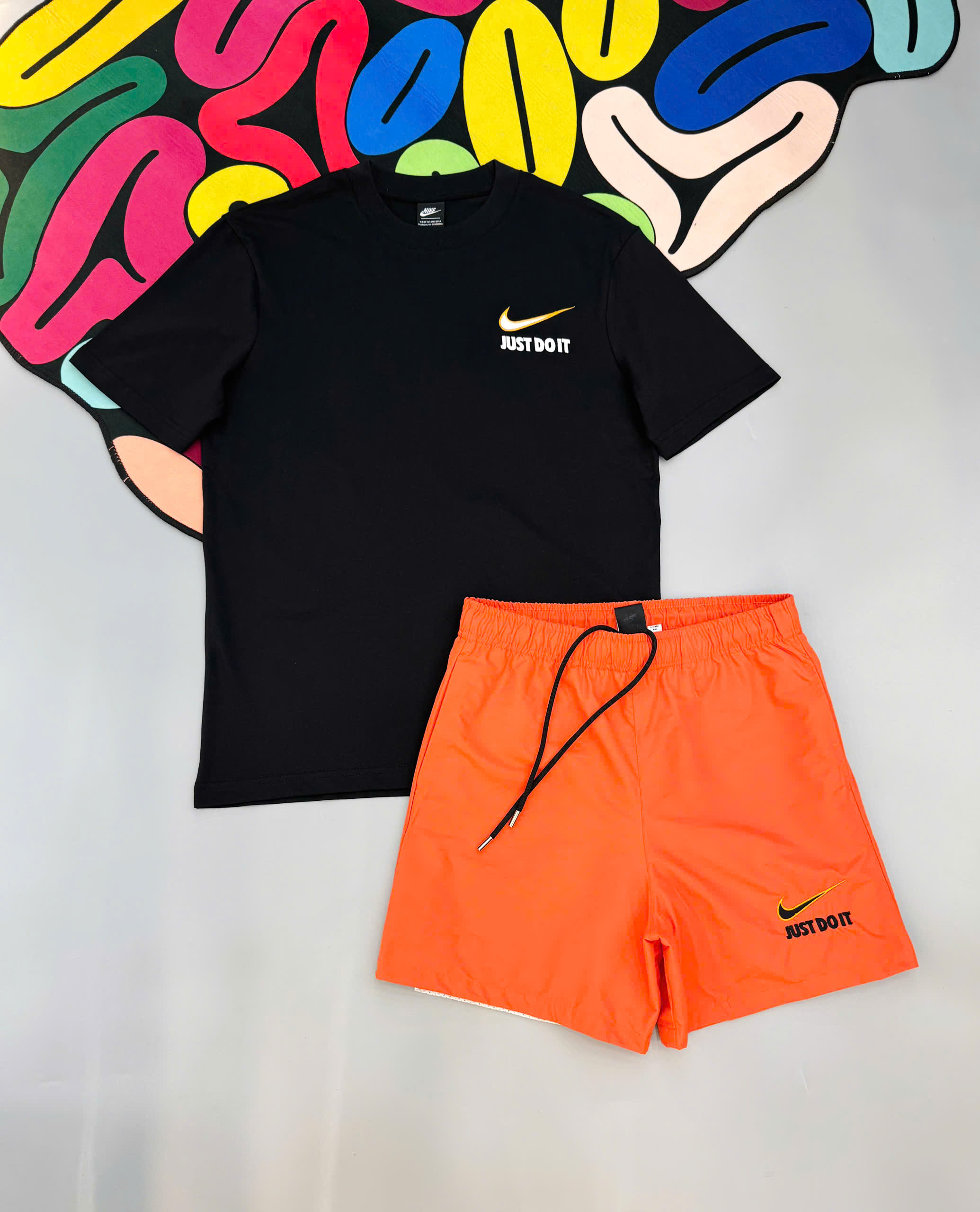 Bộ, set hè Nike NK họa tiết logo phối Cam Like Auth MK