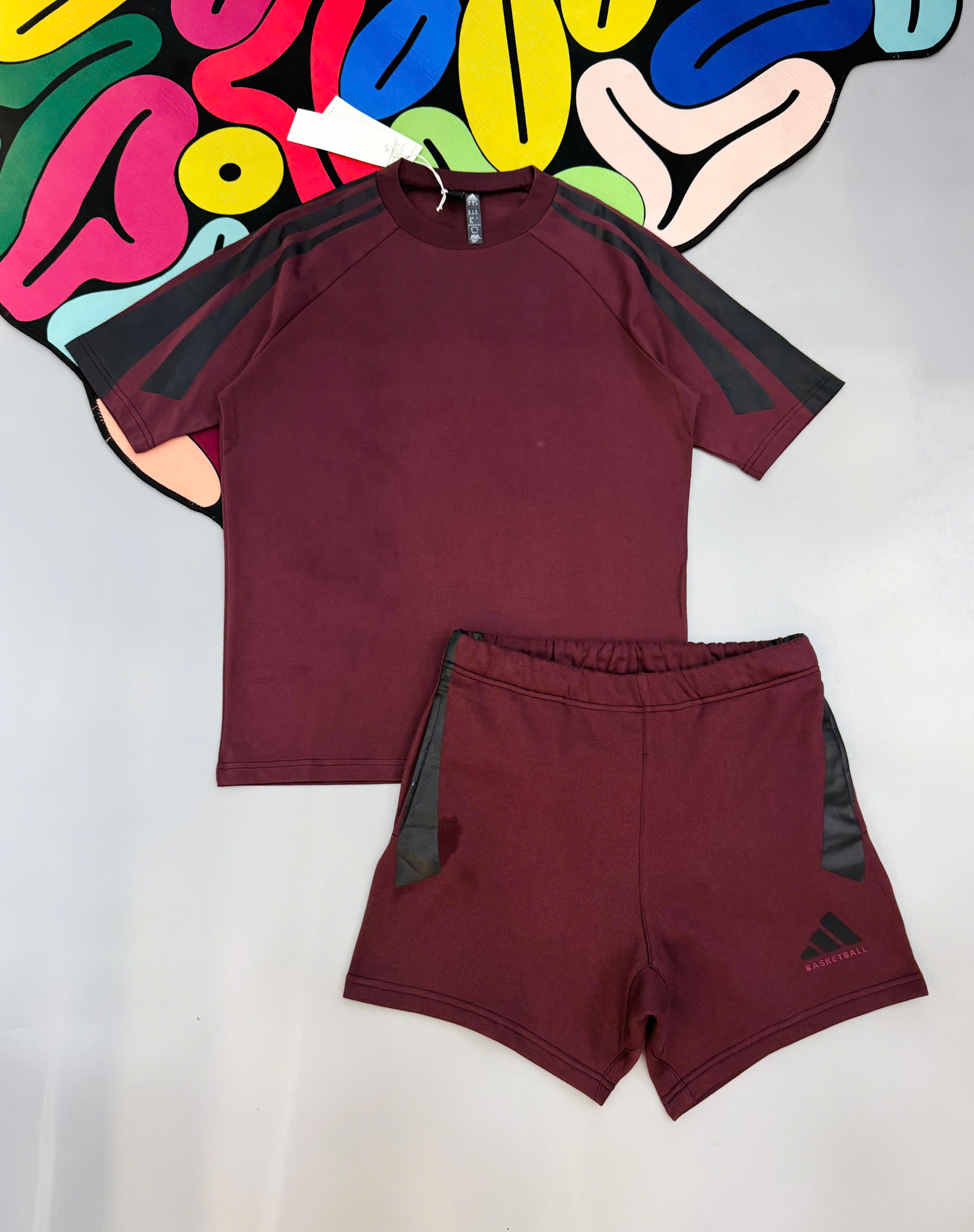 Bộ, set hè Adidas A Đỏ logo kẻ sọc Đen Like Auth MK