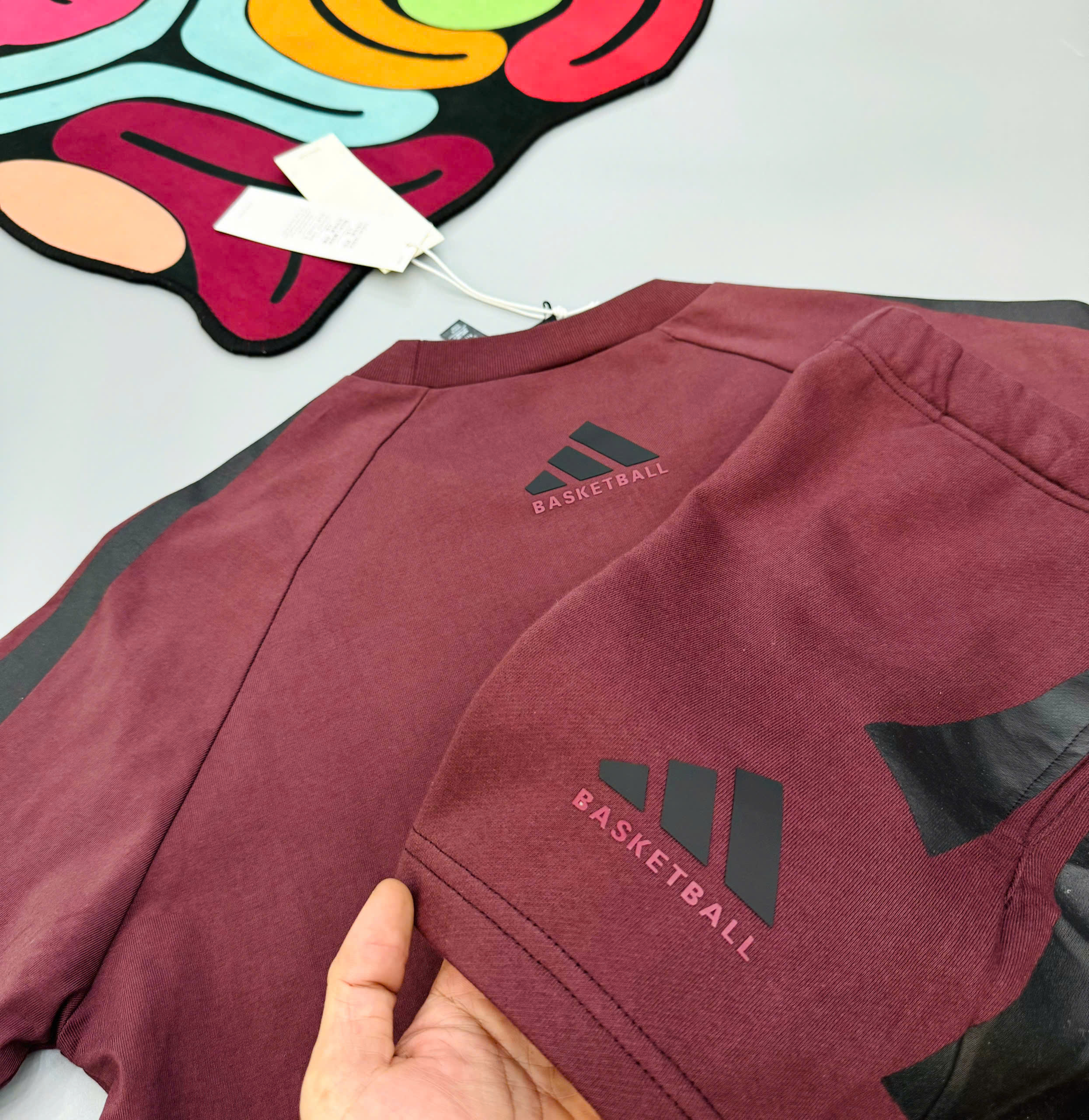 Bộ, set hè Adidas A Đỏ logo kẻ sọc Đen Like Auth MK