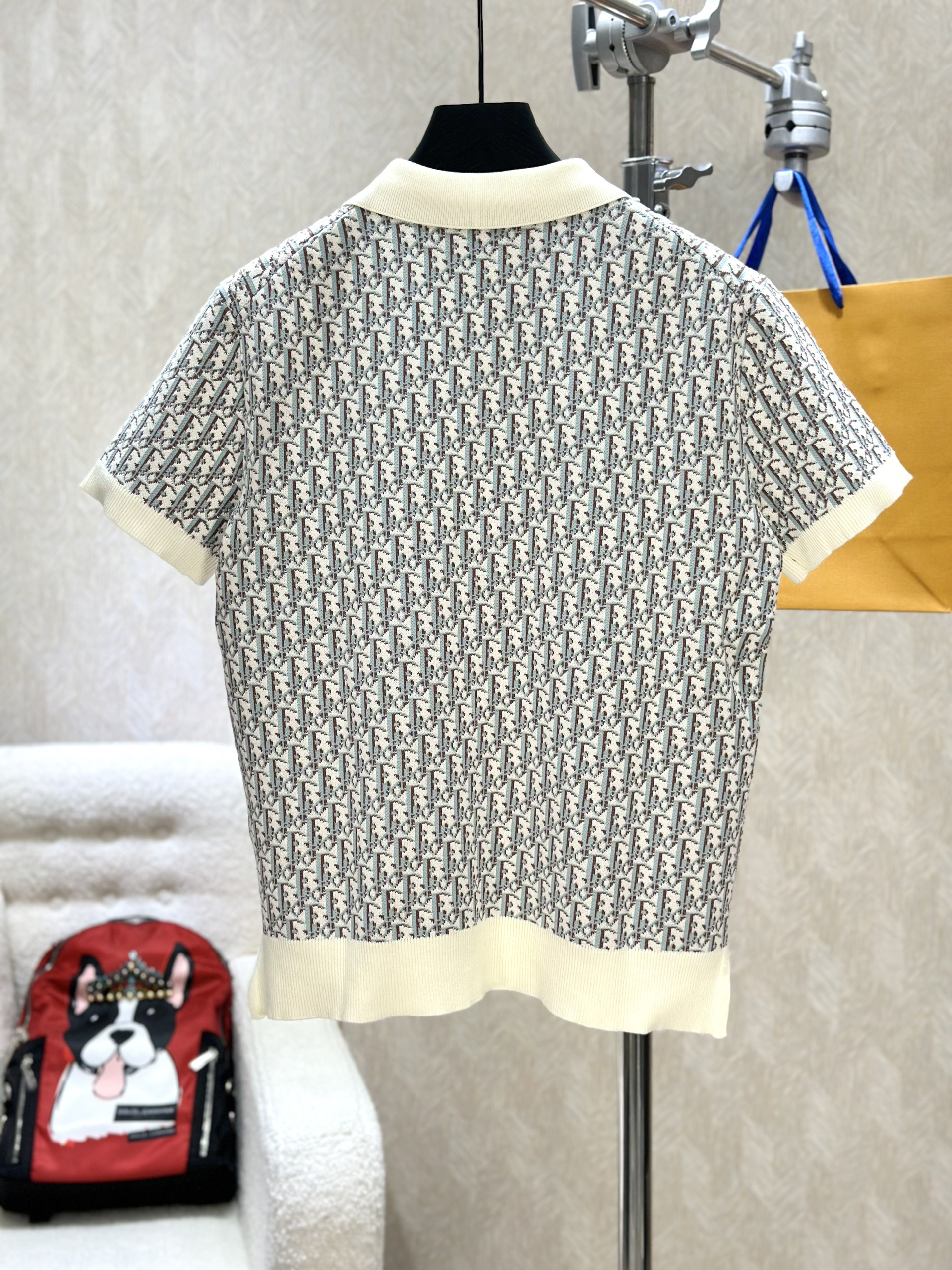 Áo polo len Dior CD Trắng họa tiết logo chữ Nâu Xanh full Like Auth 1-1 on web VTN