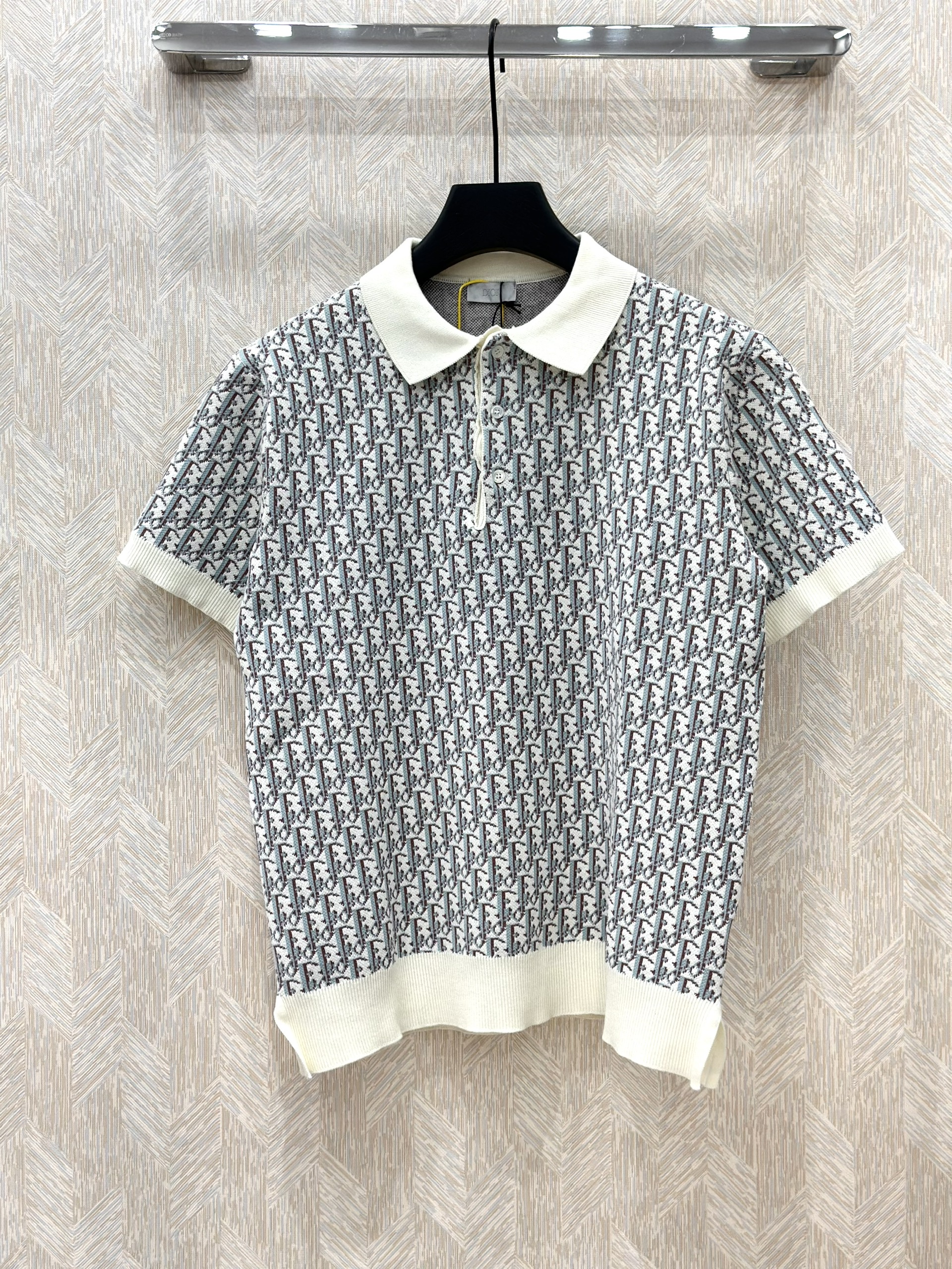 Áo polo len Dior CD Trắng họa tiết logo chữ Nâu Xanh full Like Auth 1-1 on web VTN