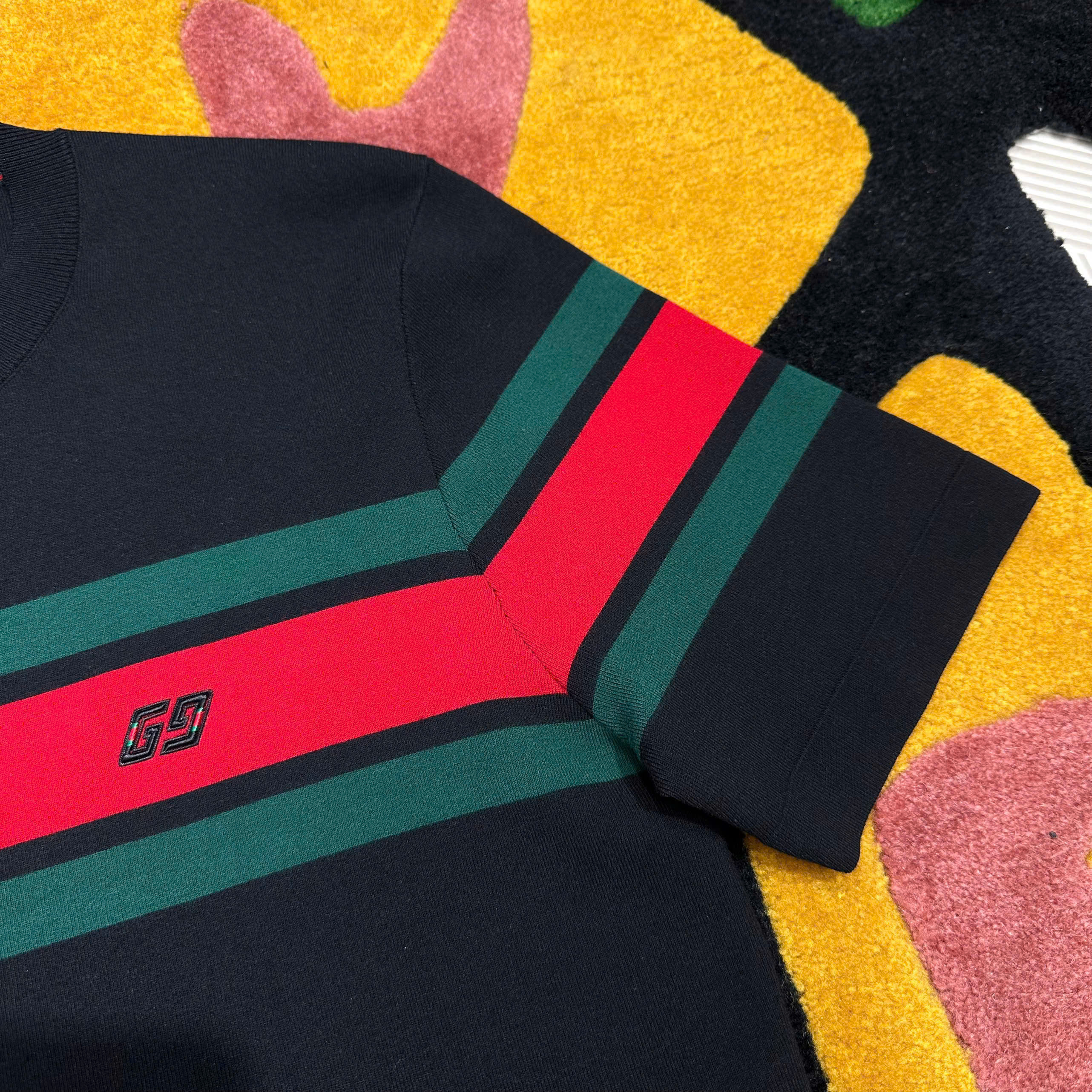 Áo phông T-shirt Gucci GC Đen kẻ sọc ngang Xanh Đỏ Like Auth MK