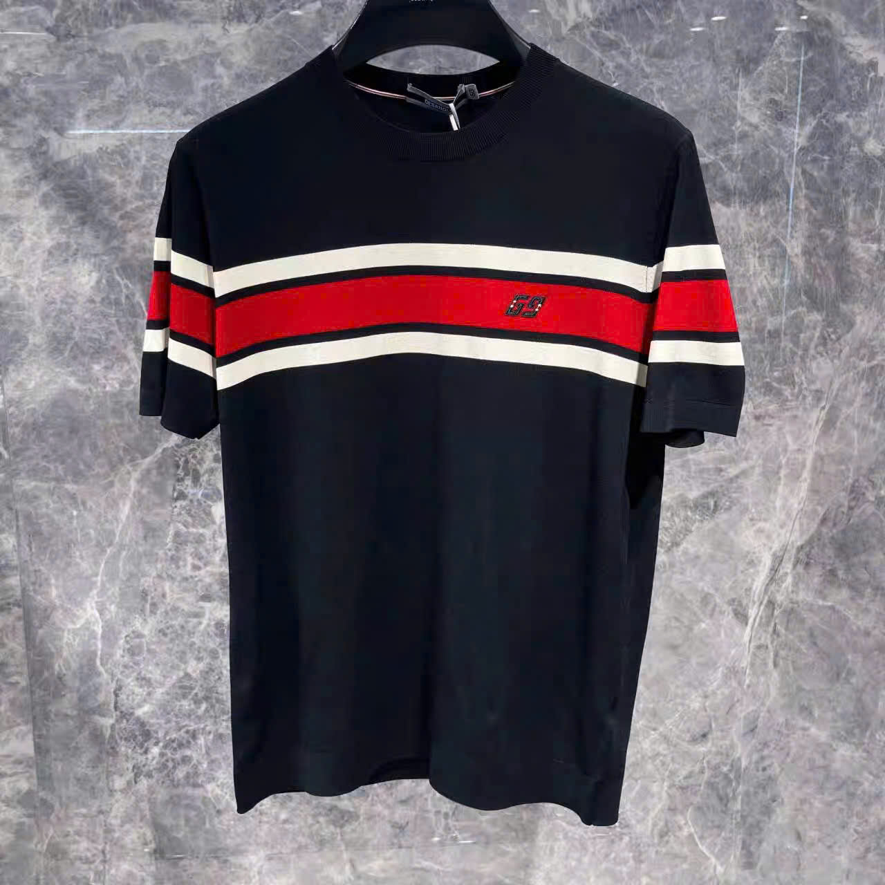 Áo phông T-shirt Gucci GC Đen kẻ sọc ngang Xanh Đỏ Like Auth MK