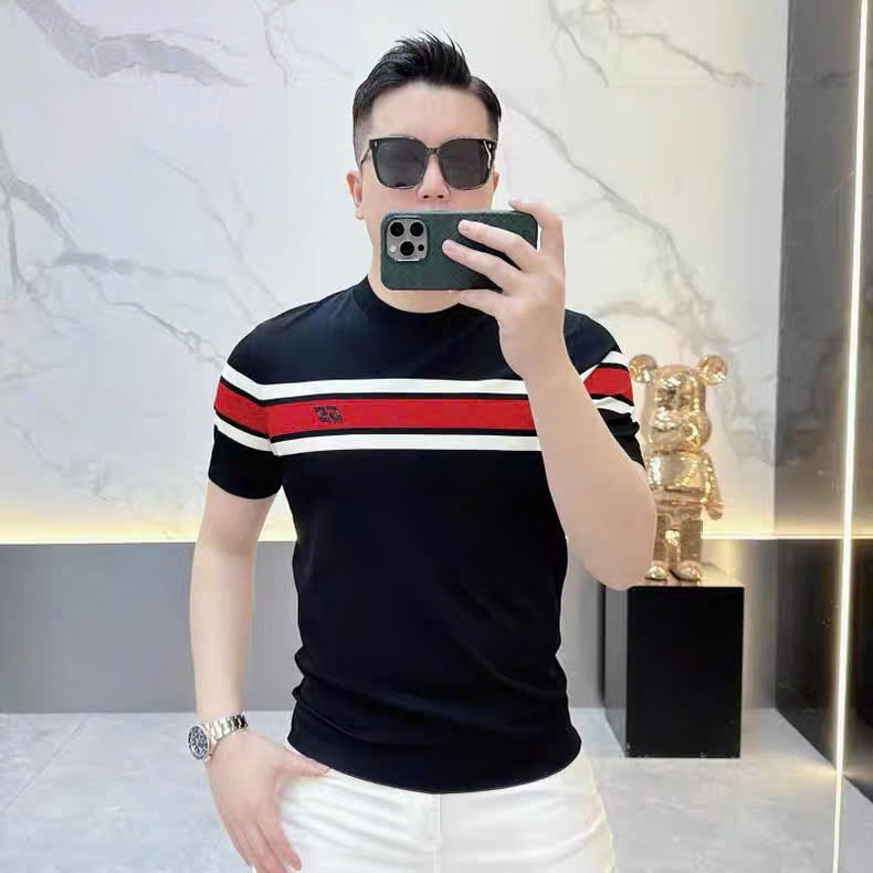 Áo phông T-shirt Gucci GC Đen kẻ sọc ngang Xanh Đỏ Like Auth MK