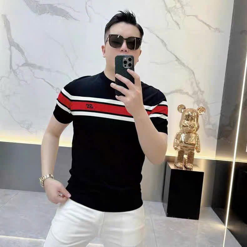 Áo phông T-shirt Gucci GC Đen kẻ sọc ngang Xanh Đỏ Like Auth MK