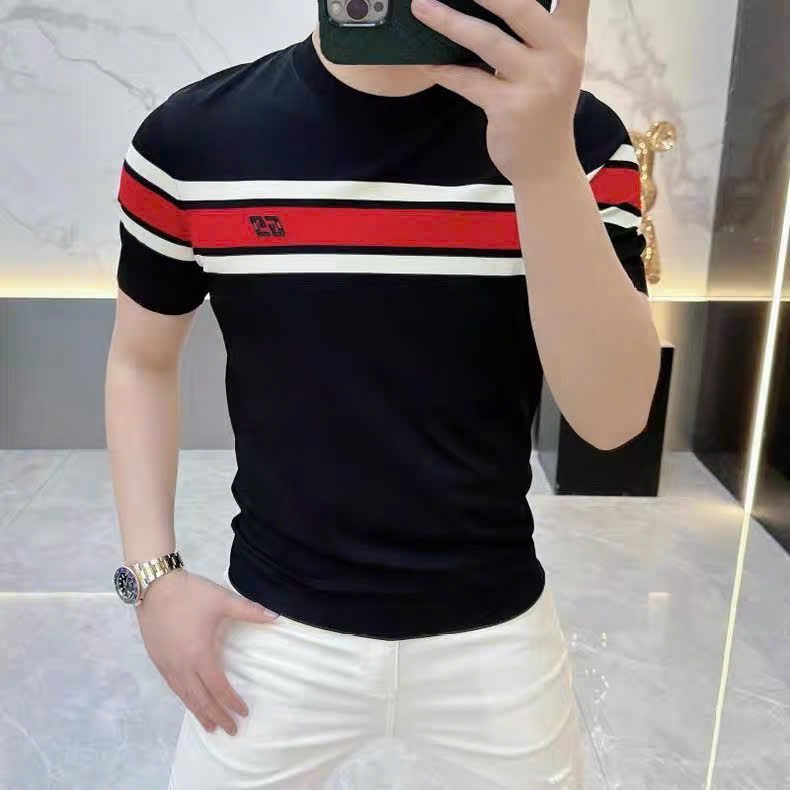 Áo phông T-shirt Gucci GC Đen kẻ sọc ngang Xanh Đỏ Like Auth MK