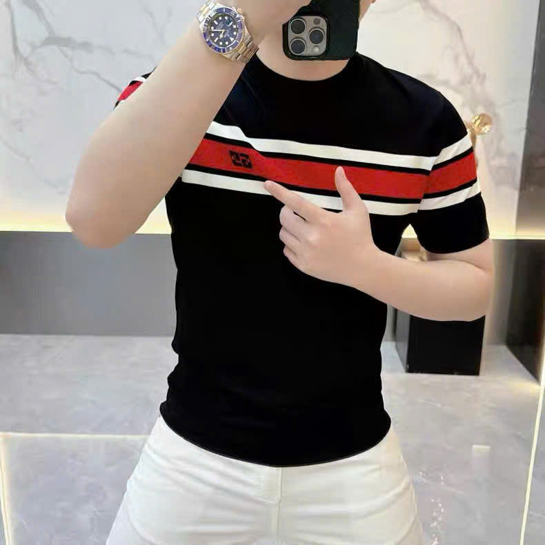Áo phông T-shirt Gucci GC Đen kẻ sọc ngang Xanh Đỏ Like Auth MK