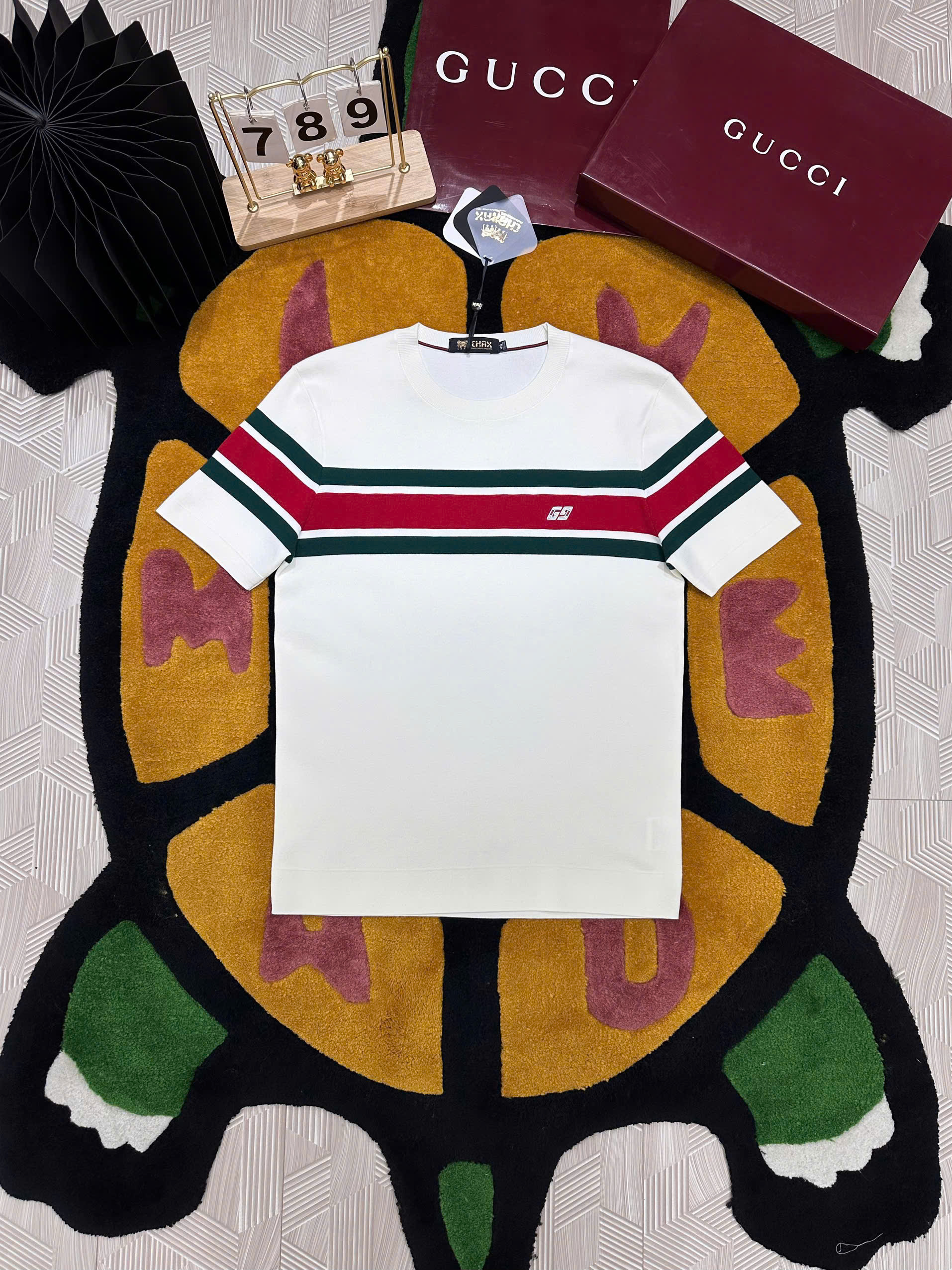 Áo phông T-shirt Gucci GC Trắng kẻ sọc ngang Xanh Đỏ Like Auth MK