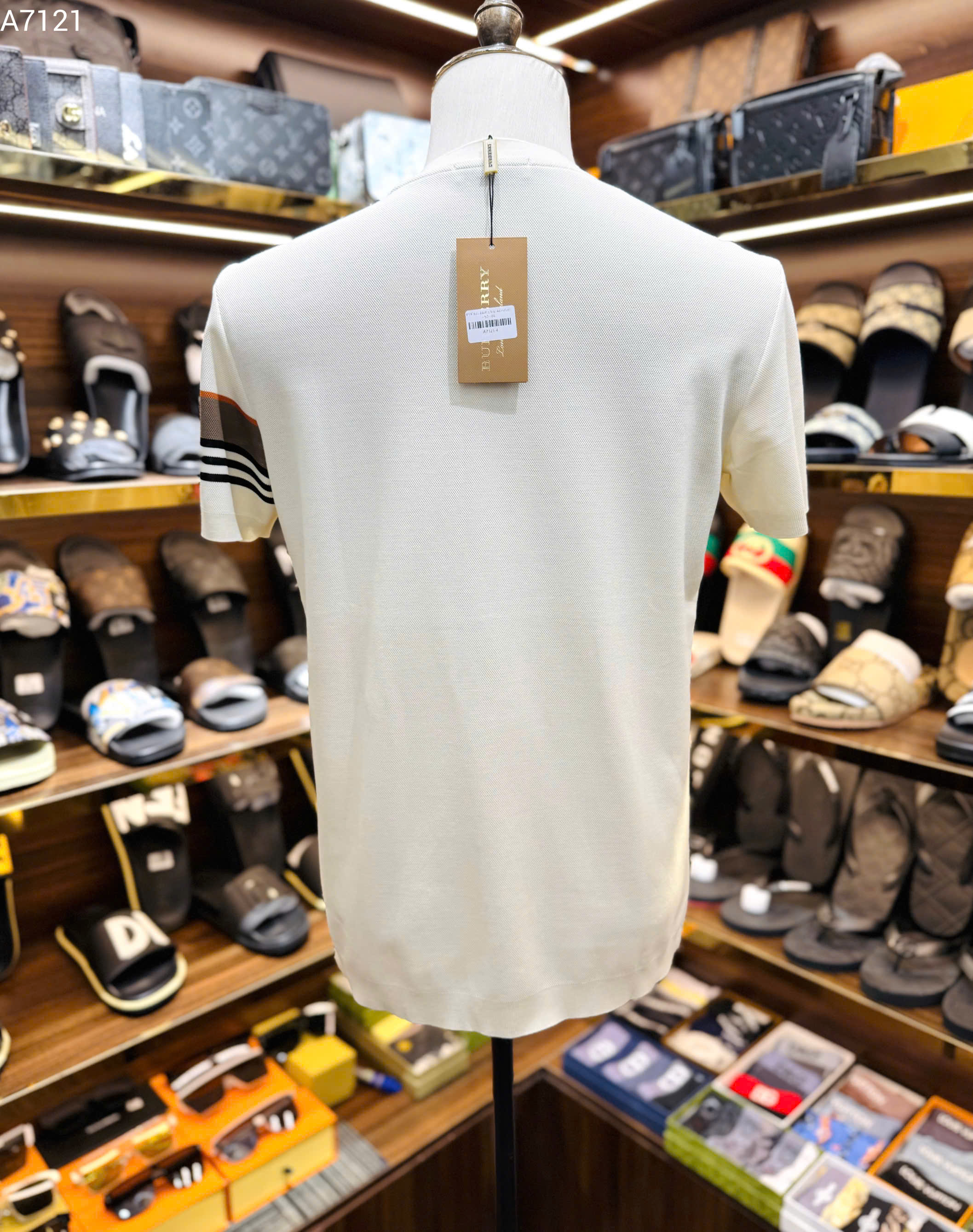 Áo phông T-shirt Burberry BBR logo ngựa ngực phối kẻ sọc tay Like Auth MK