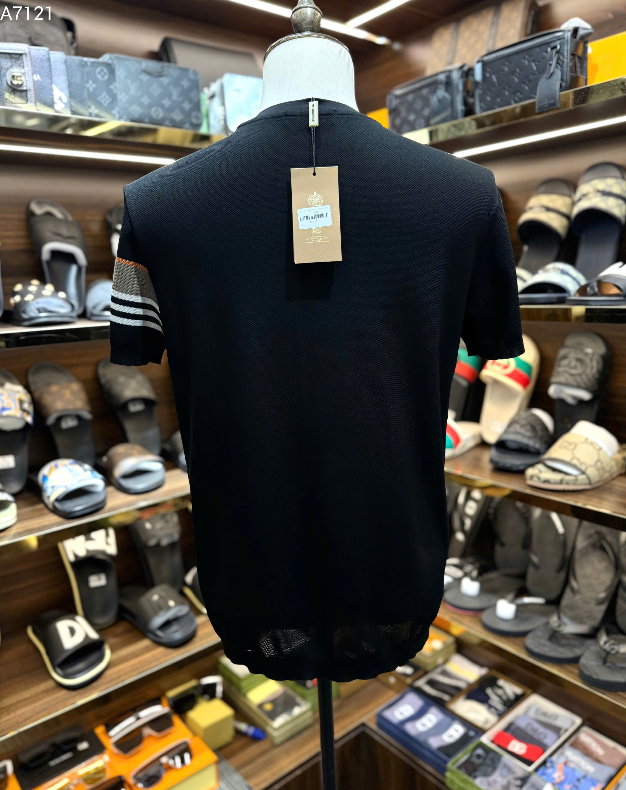 Áo phông T-shirt Burberry BBR logo ngựa ngực phối kẻ sọc tay Like Auth MK