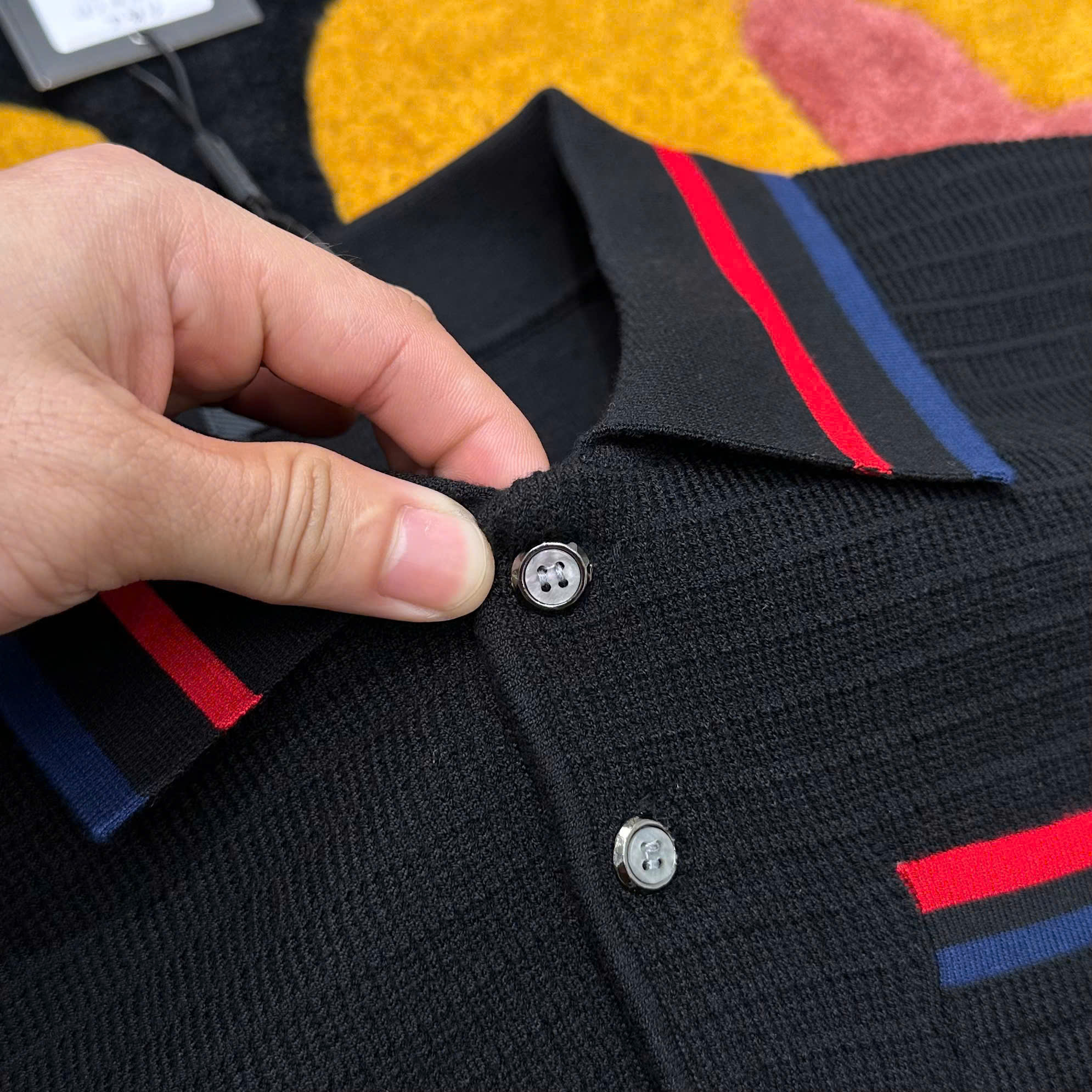 Áo polo len Thom Browne TB Đen kẻ sọc Đỏ Xanh Like Auth MK