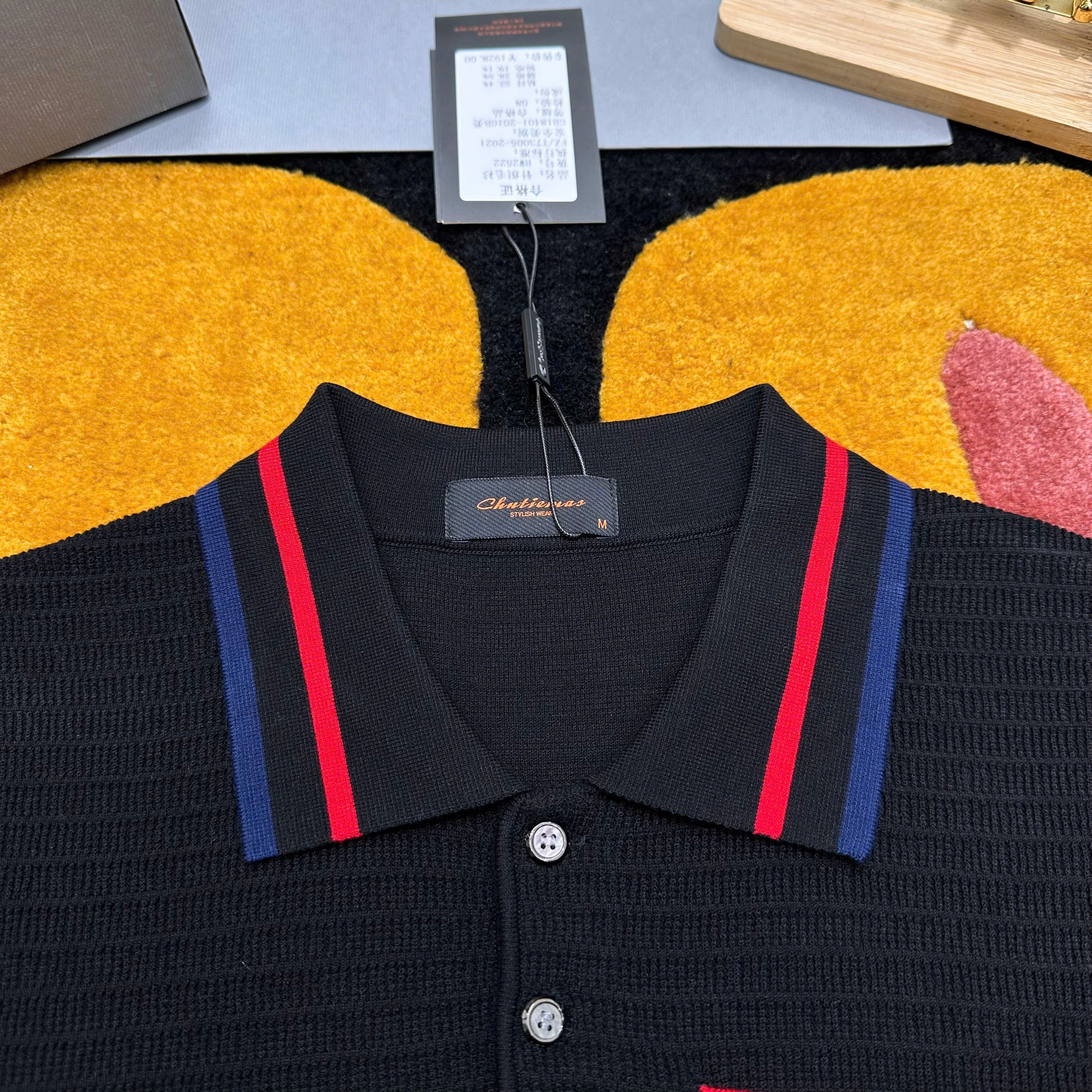 Áo polo len Thom Browne TB Đen kẻ sọc Đỏ Xanh Like Auth MK