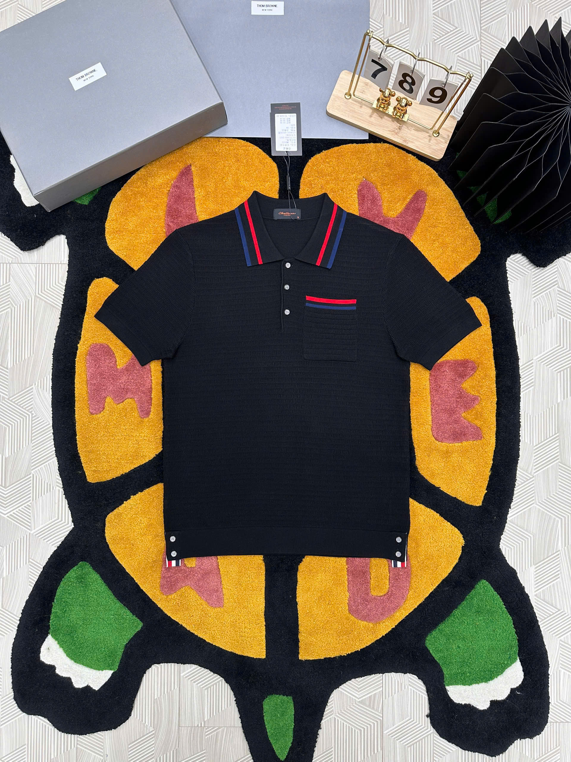 Áo polo len Thom Browne TB Đen kẻ sọc Đỏ Xanh Like Auth MK