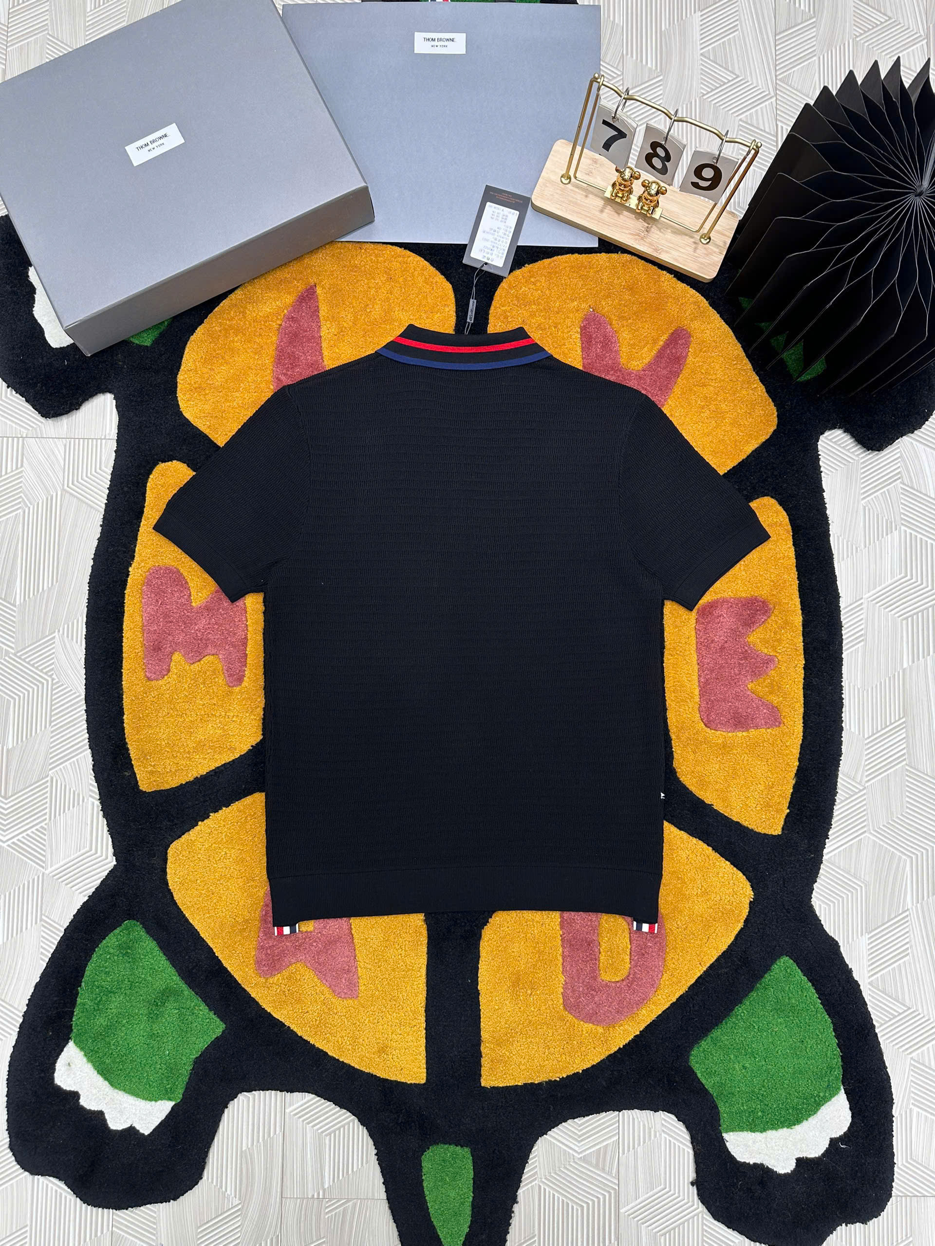 Áo polo len Thom Browne TB Đen kẻ sọc Đỏ Xanh Like Auth MK