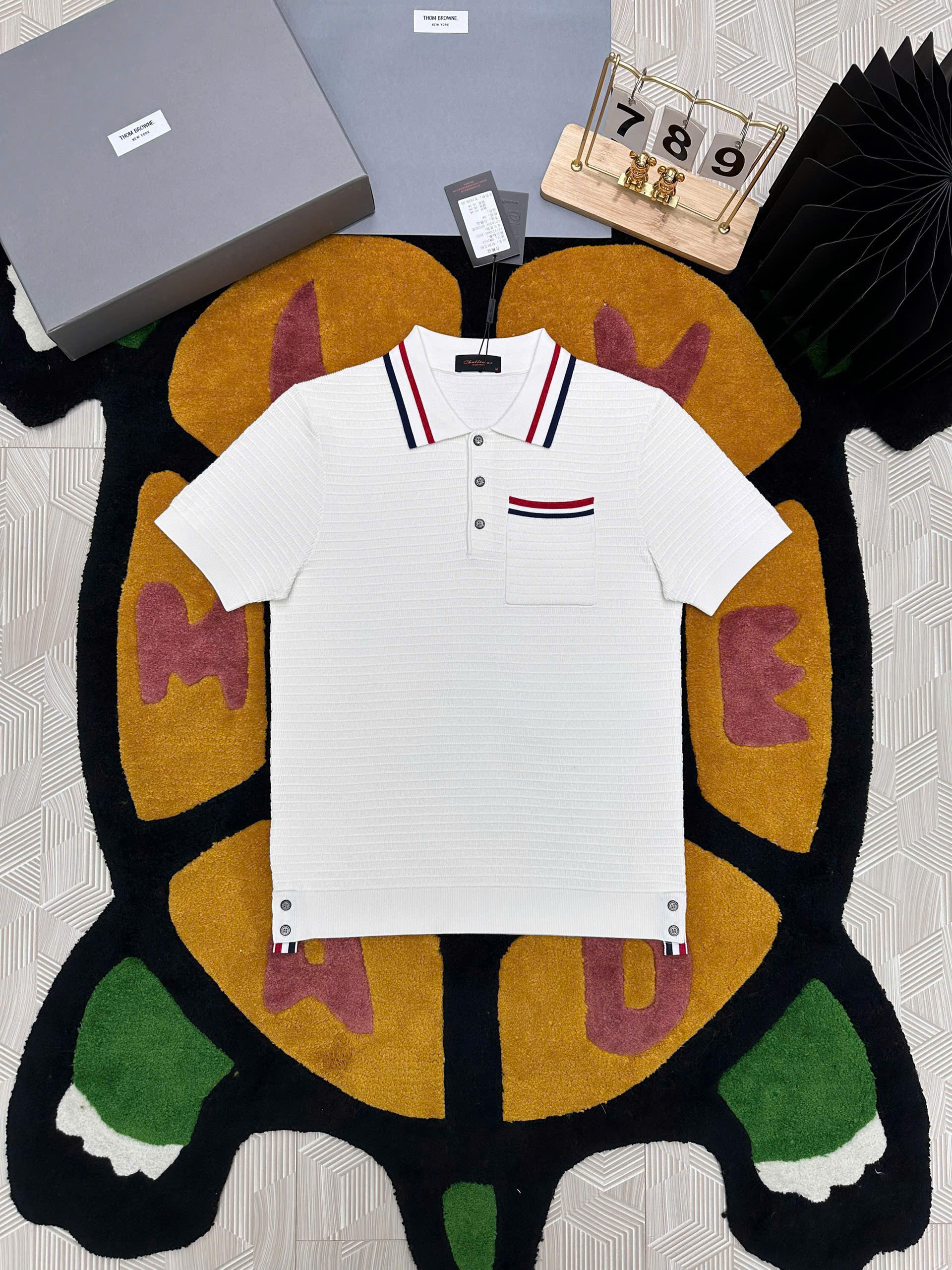 Áo polo len Thom Browne TB Trắng kẻ sọc Đỏ Xanh Like Auth MK