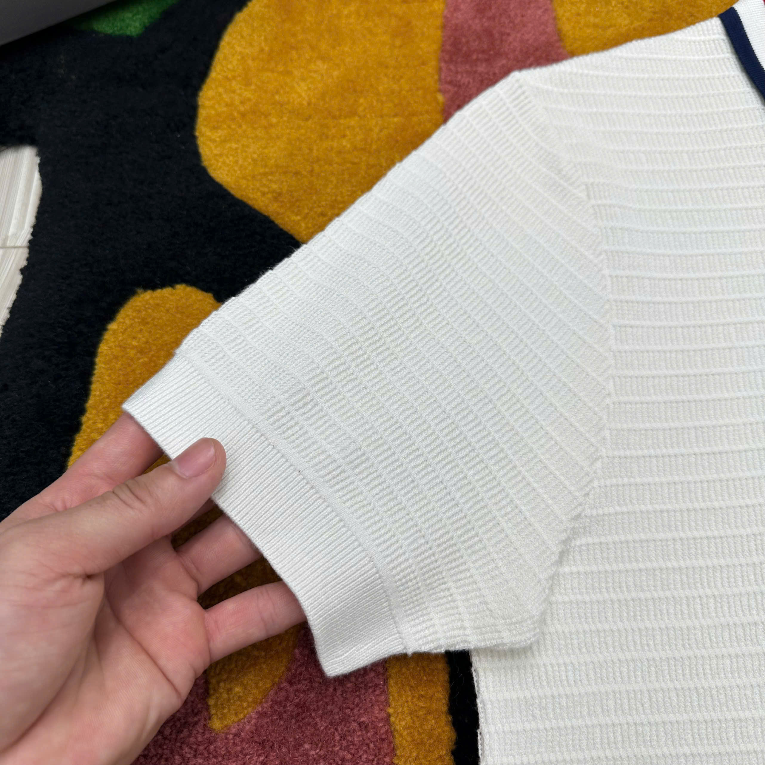 Áo polo len Thom Browne TB Trắng kẻ sọc Đỏ Xanh Like Auth MK