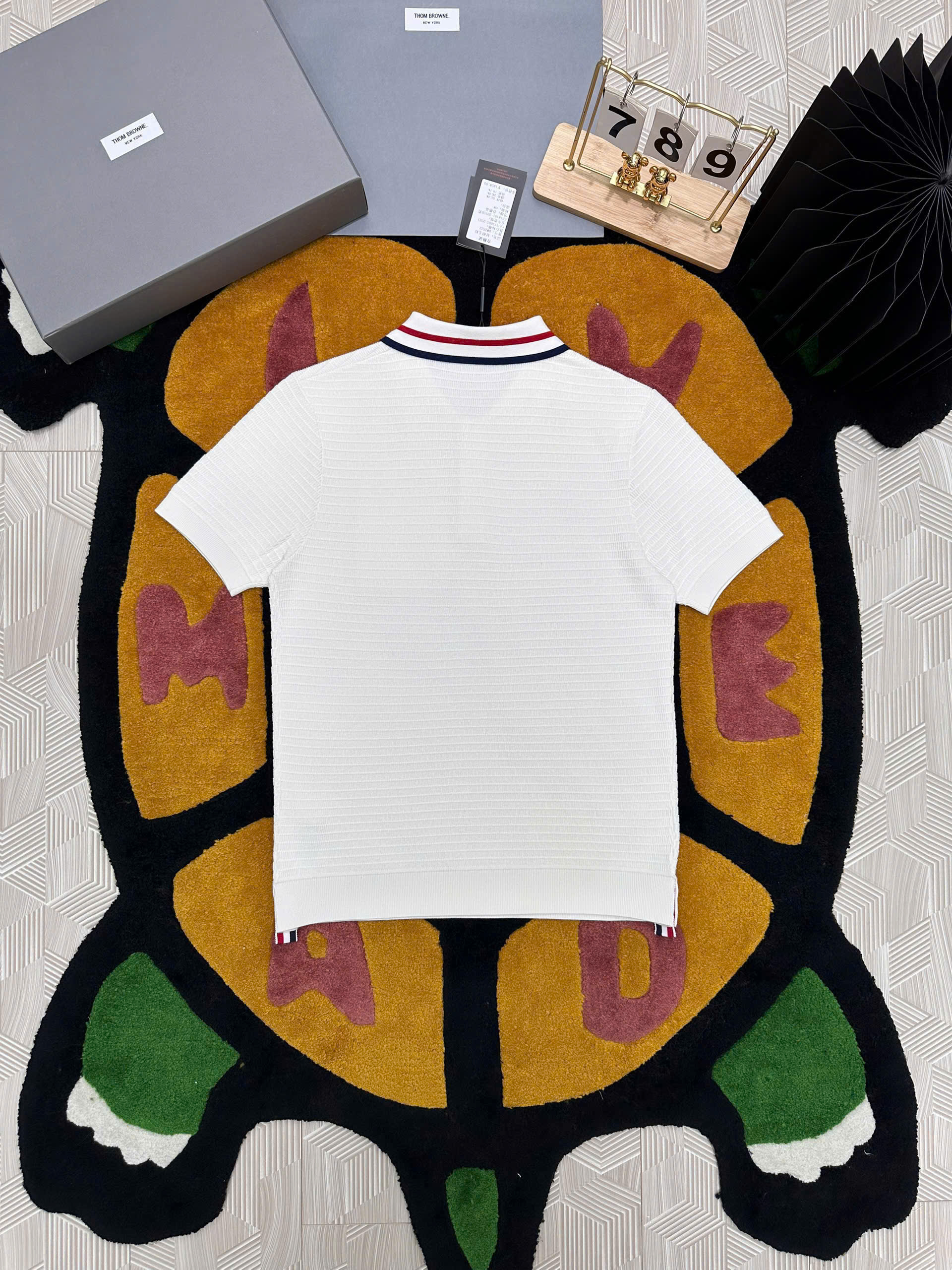 Áo polo len Thom Browne TB Trắng kẻ sọc Đỏ Xanh Like Auth MK