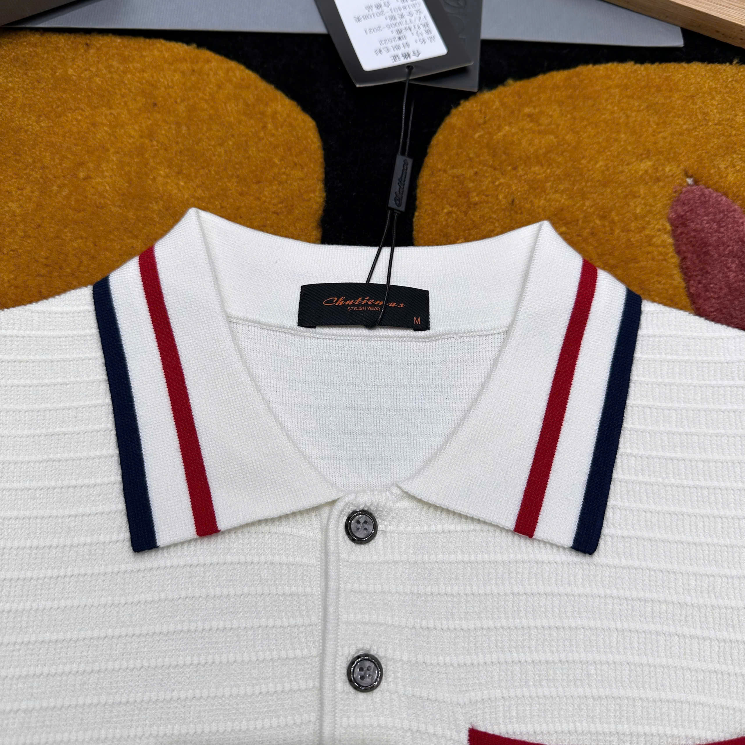 Áo polo len Thom Browne TB Trắng kẻ sọc Đỏ Xanh Like Auth MK