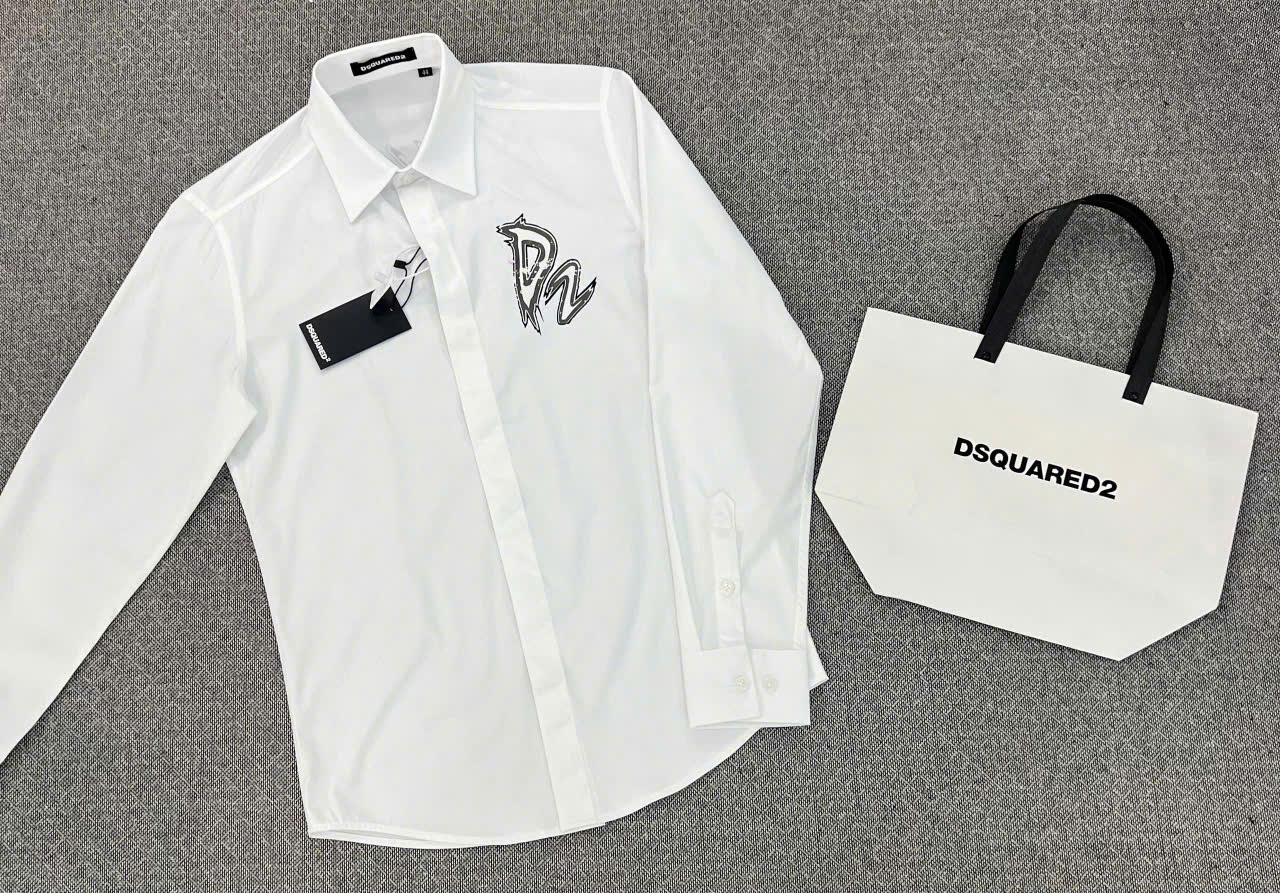 Áo sơ mi dài tay Dsquared2 DSQ2 Trắng log chữ Devils viền Đen Like Auth LK