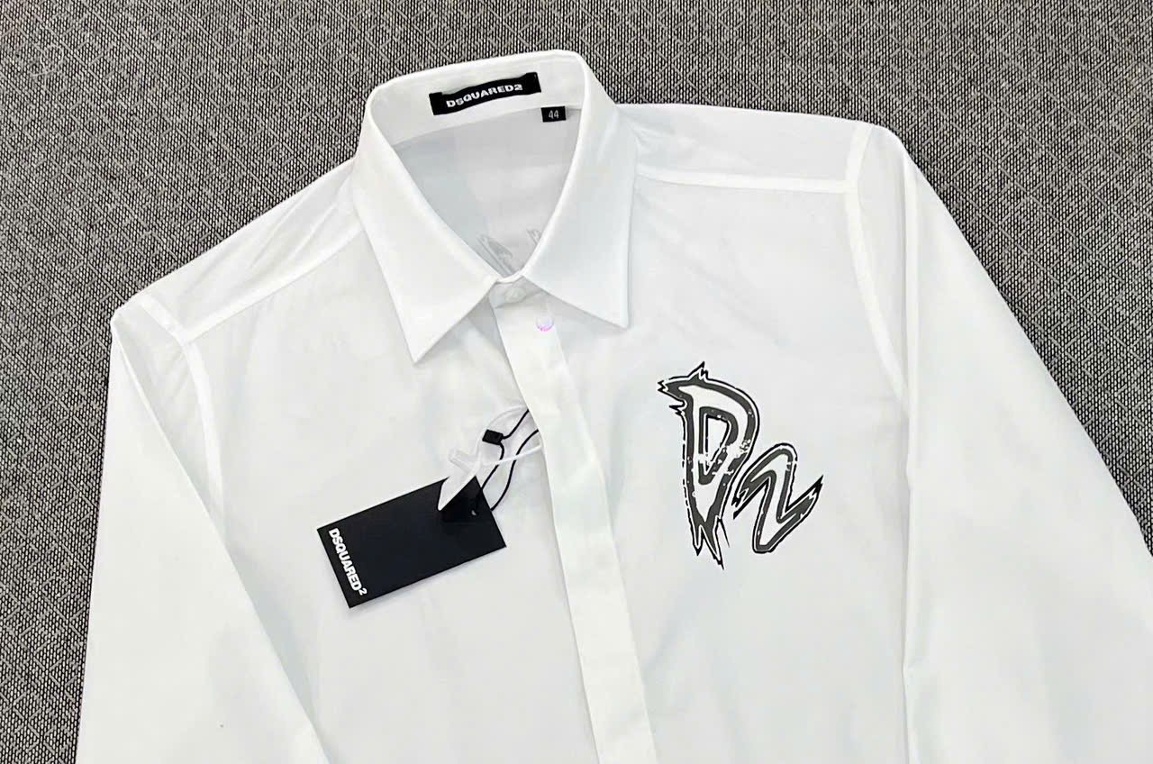 Áo sơ mi dài tay Dsquared2 DSQ2 Trắng log chữ Devils viền Đen Like Auth LK