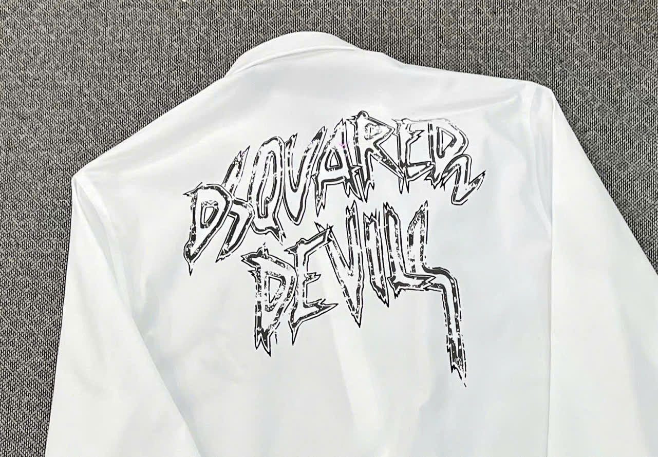 Áo sơ mi dài tay Dsquared2 DSQ2 Trắng log chữ Devils viền Đen Like Auth LK