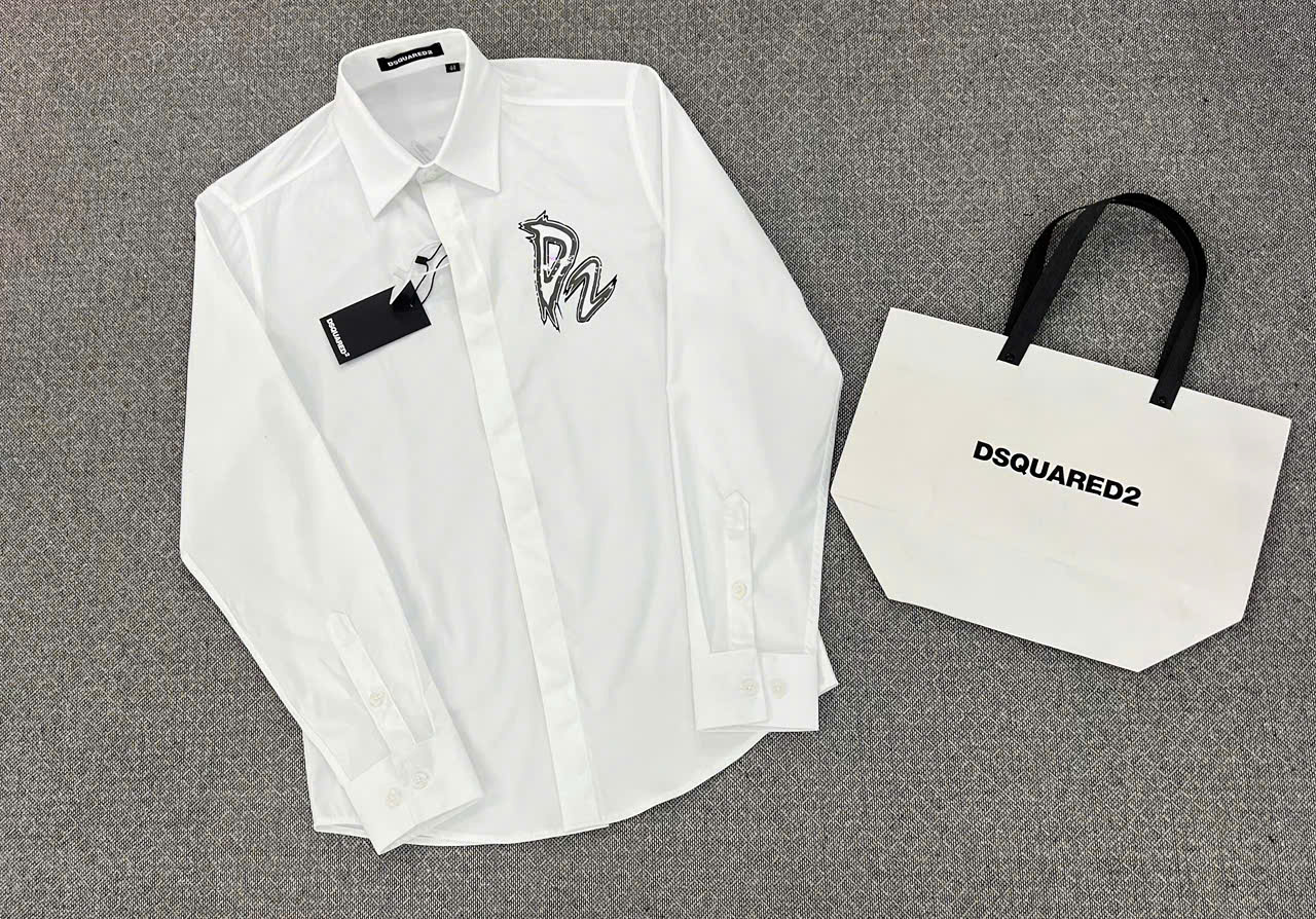 Áo sơ mi dài tay Dsquared2 DSQ2 Trắng log chữ Devils viền Đen Like Auth LK