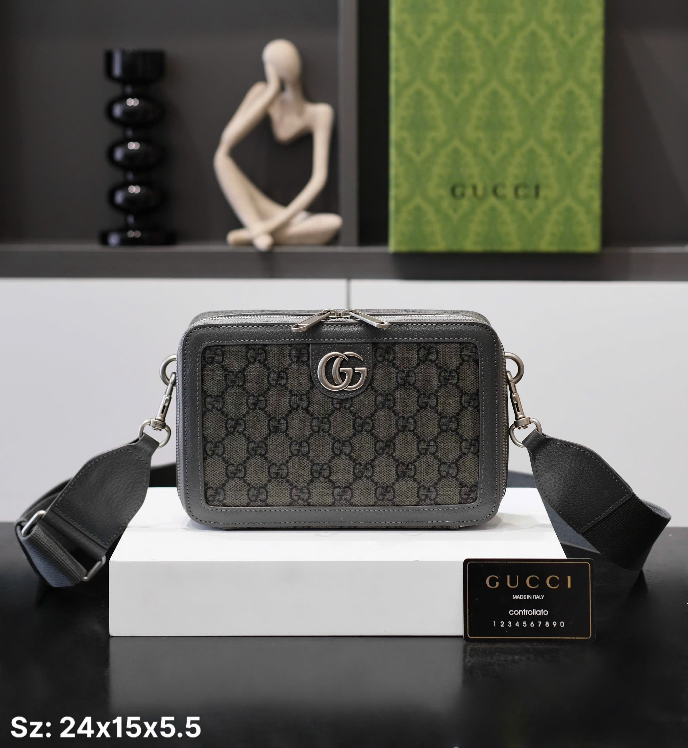 Túi vuông đeo chéo Gucci GC Xám họa tiết monogram Like Auth fullbox DDT