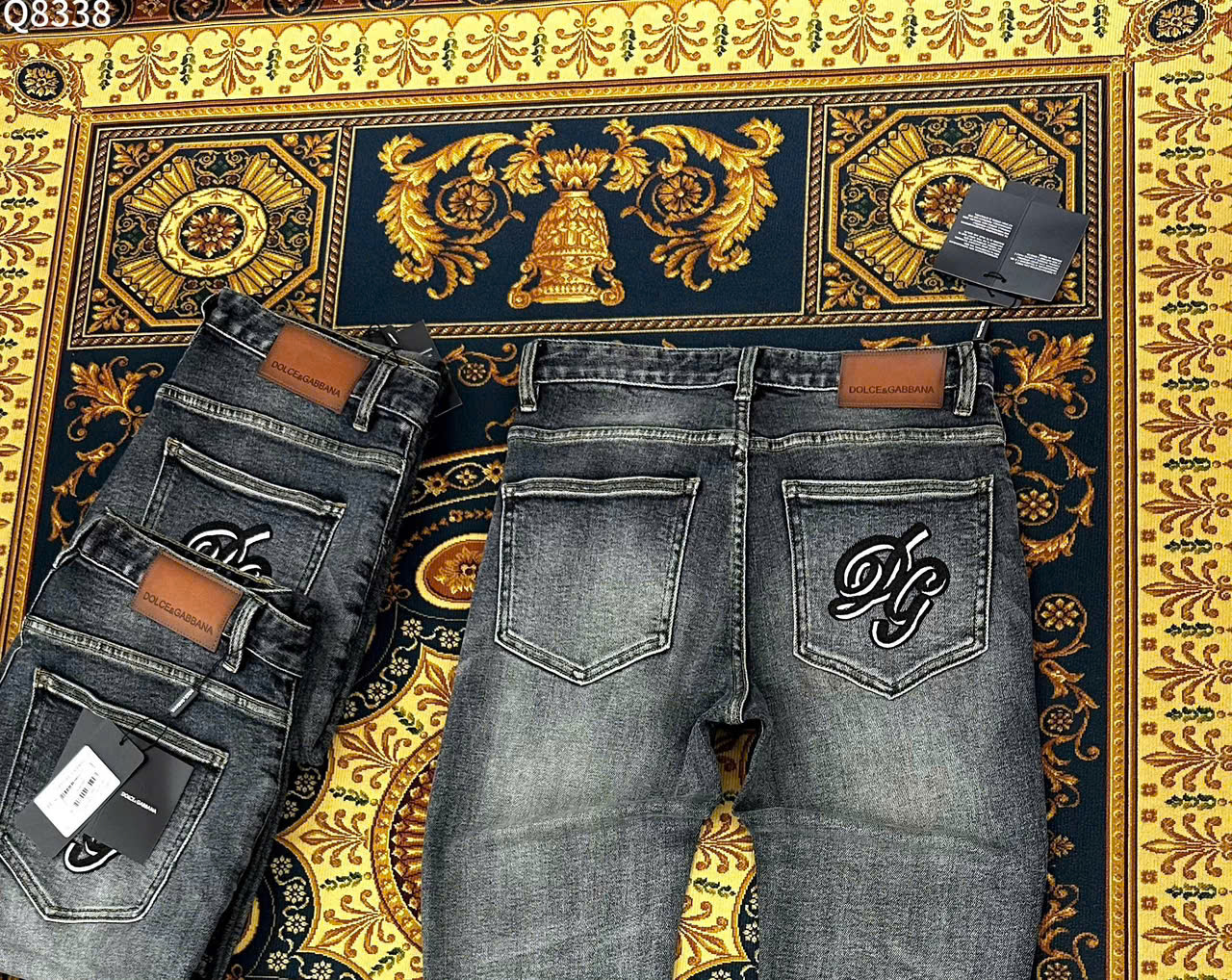 Quần jean Dolce Gabbana DG Xanh bạc logo túi sau tem Nâu cạp Like Auth LK