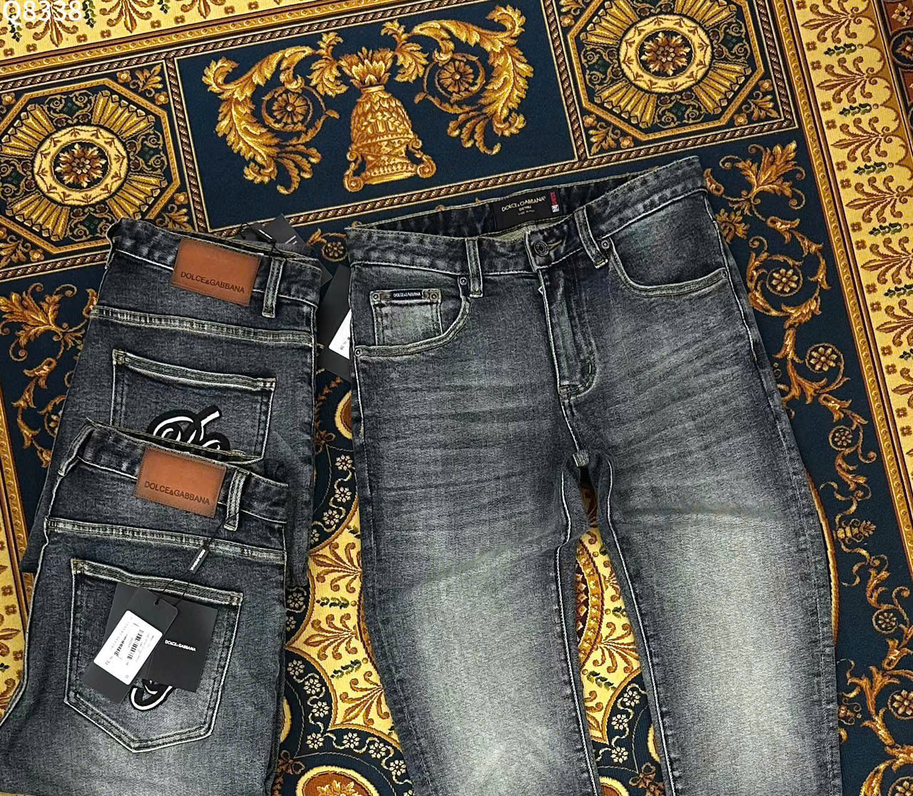 Quần jean Dolce Gabbana DG Xanh bạc logo túi sau tem Nâu cạp Like Auth LK