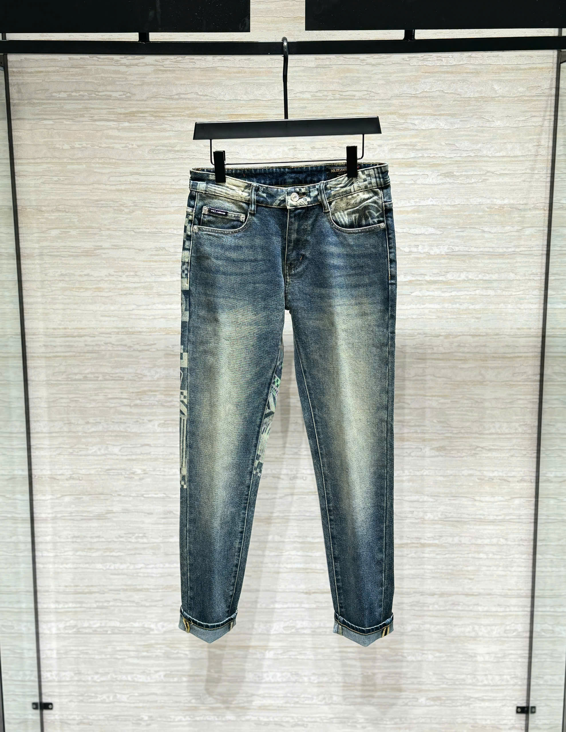 Quần jean Dolce Gabbana DG Xanh bạc họa tiết logo ống cạp túi sau Like Auth DDT