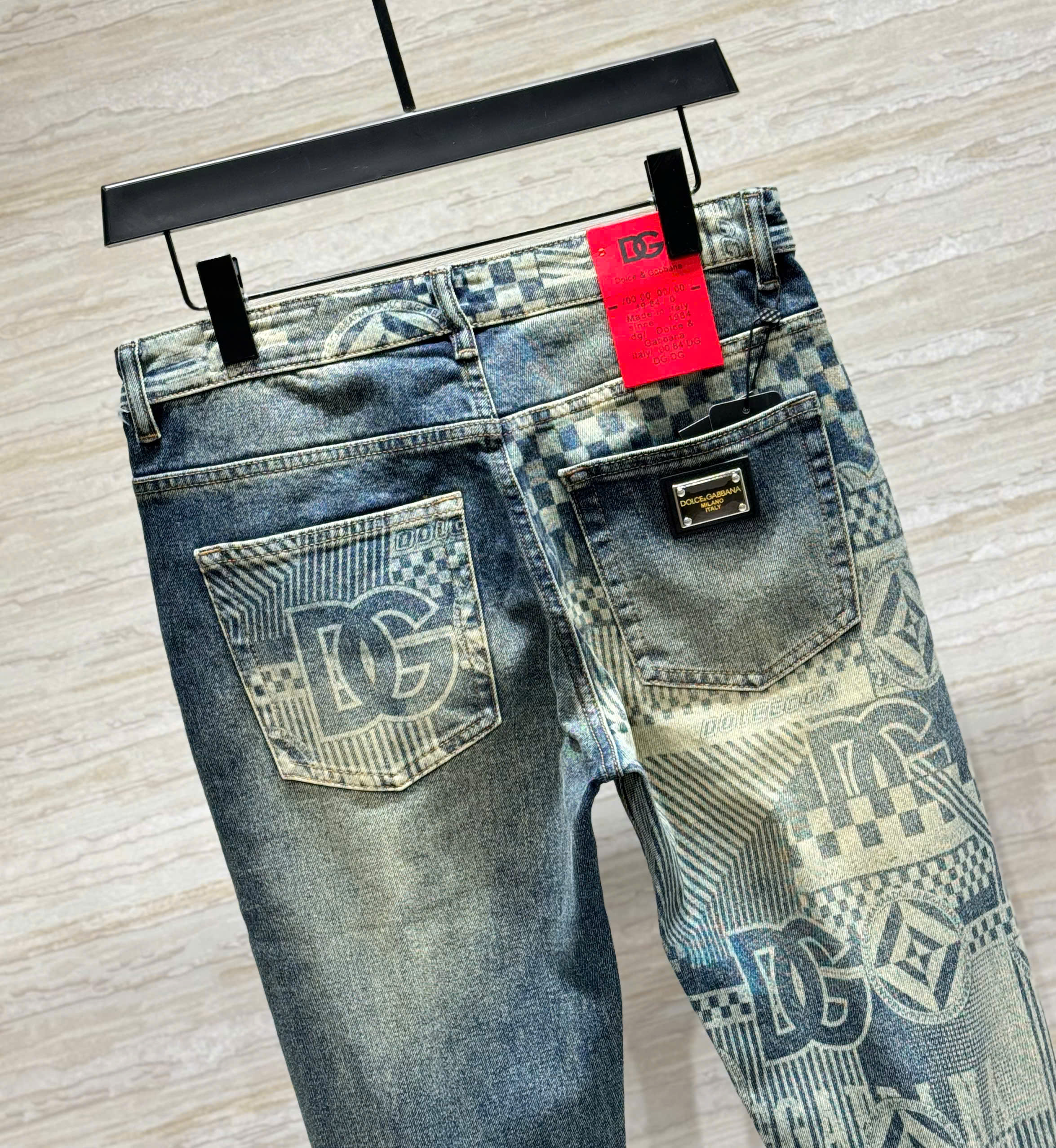 Quần jean Dolce Gabbana DG Xanh bạc họa tiết logo ống cạp túi sau Like Auth DDT