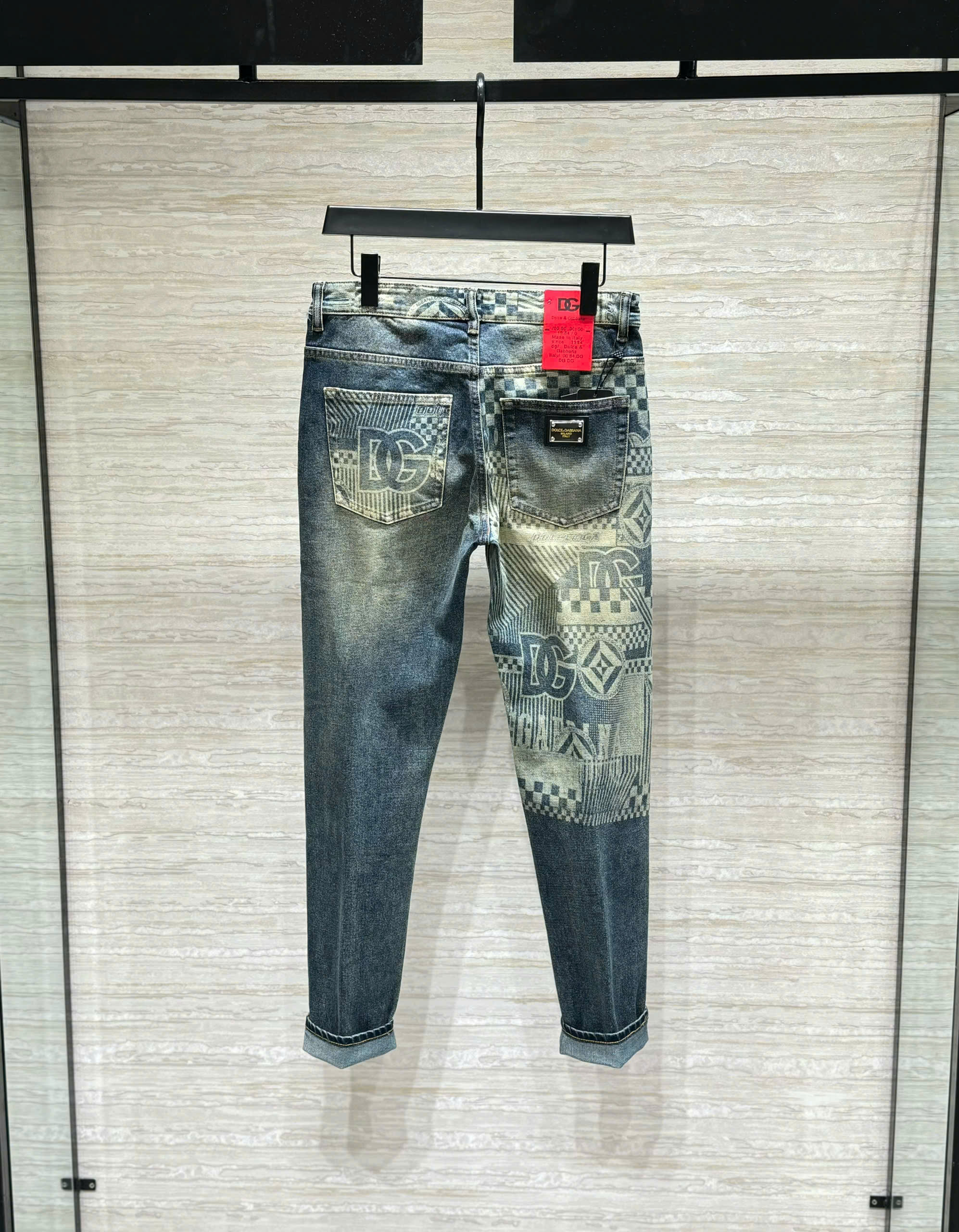 Quần jean Dolce Gabbana DG Xanh bạc họa tiết logo ống cạp túi sau Like Auth DDT