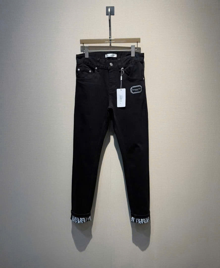 Quần jean Dior CD Đen logo vuông đùi phối họa tiết gấu Like Auth LK
