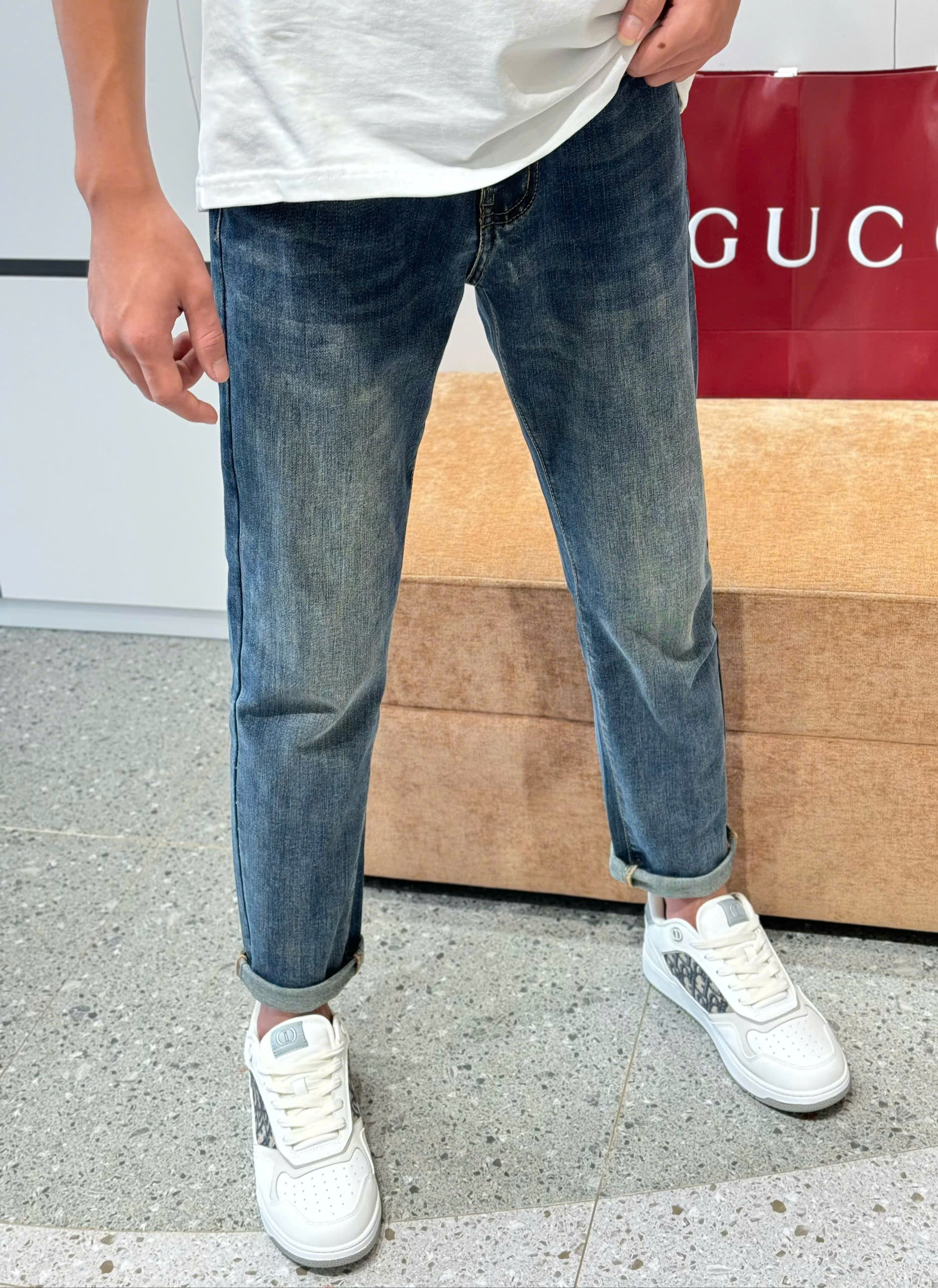 Quần jean Gucci GC Xanh bạc họa tiết logo cây nấm túi sau Like Auth DDT