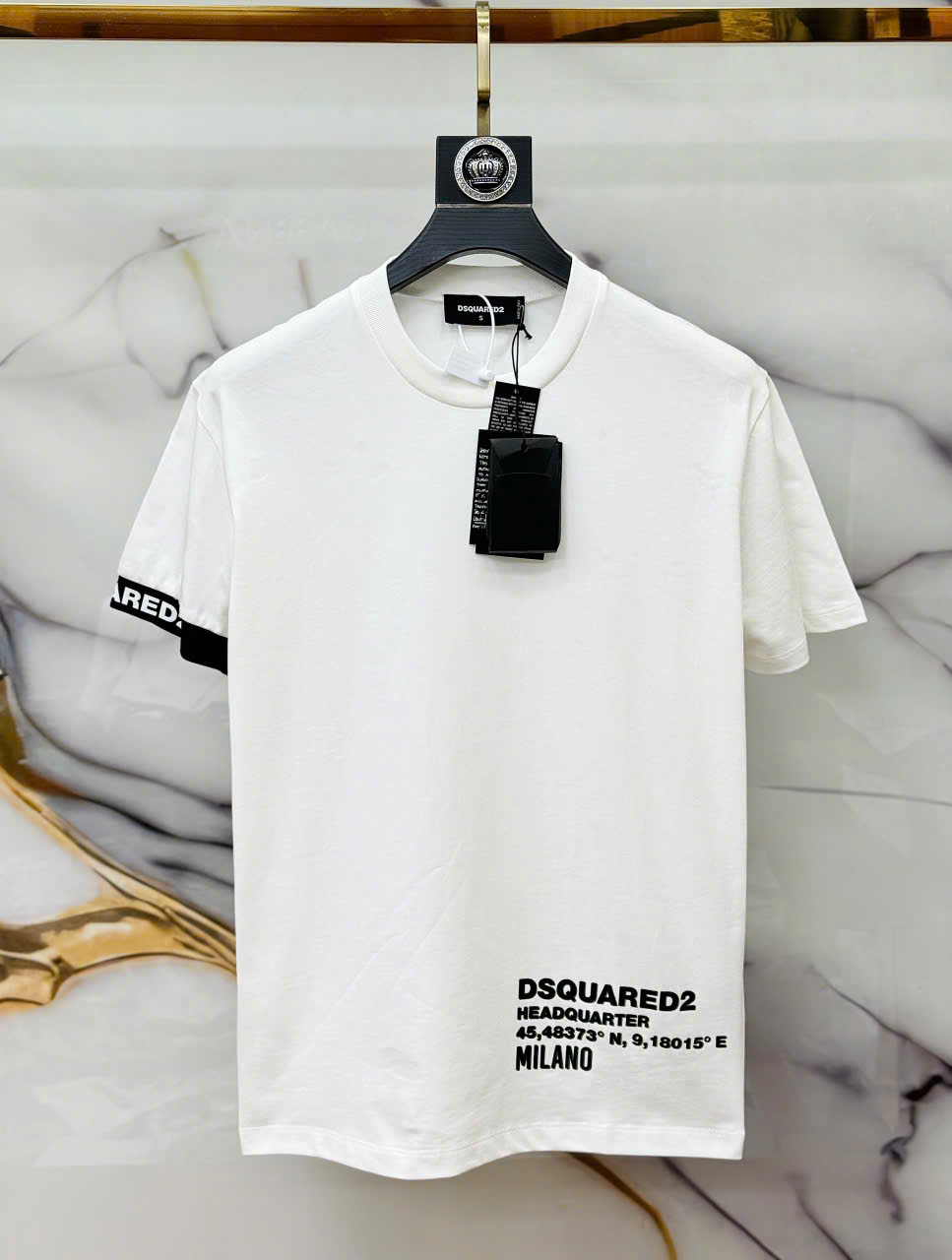 Áo phông T-shirt Dsquared2 DSQ2 họa tiết chữ bụng viền tay Like Auth LK