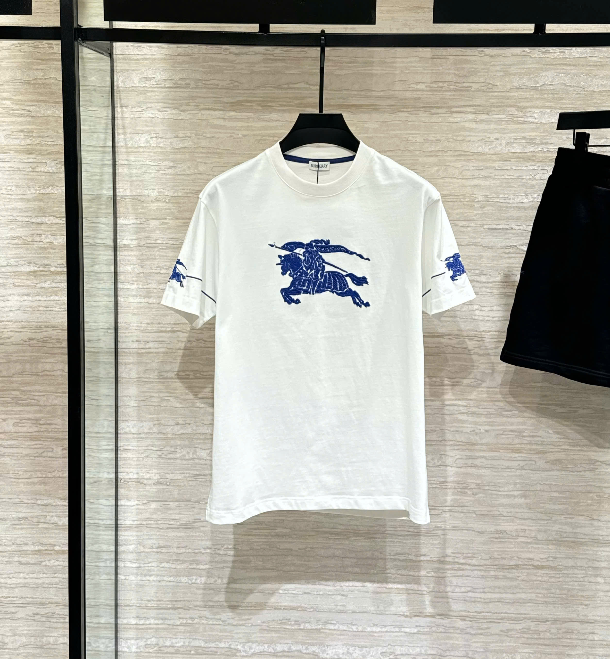 Bộ, set hè Burberry BBR Trắng logo ngựa Xanh ngực Like Auth DDT