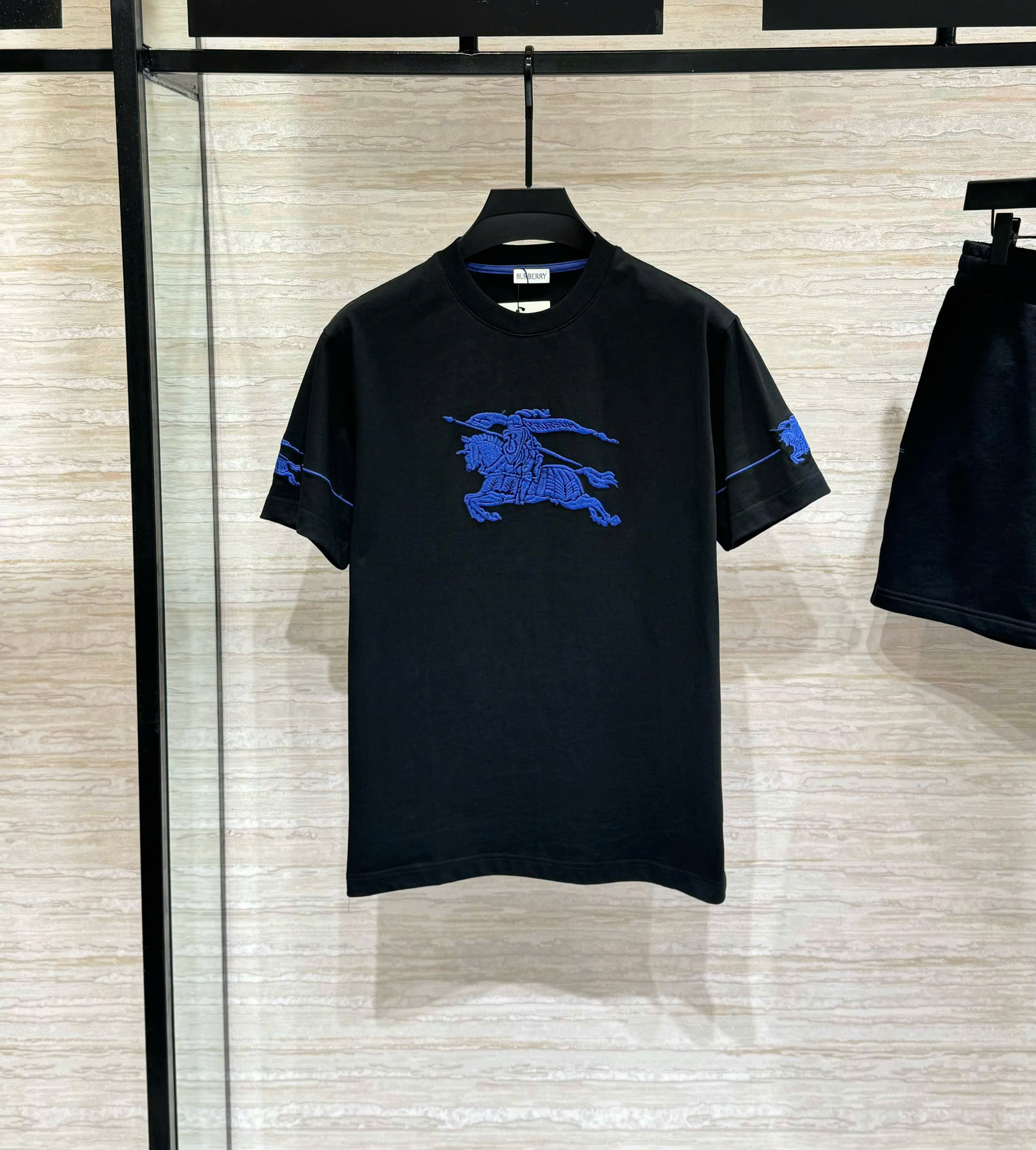 Bộ, set hè Burberry BBR Đen logo ngựa Xanh ngực Like Auth DDT