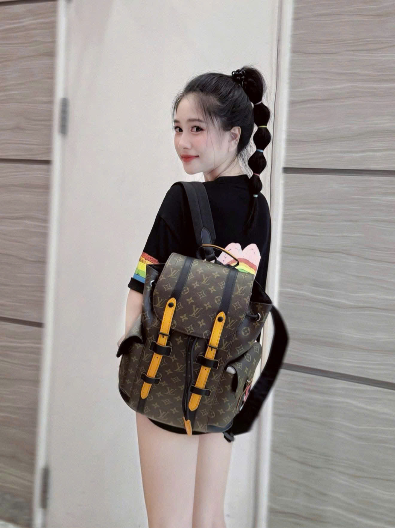 Balo thời trang Louis Vuitton LV Nâu họa tiết hoa vân logo full phối dây da size 38x44x12.5cm Like Auth PLD