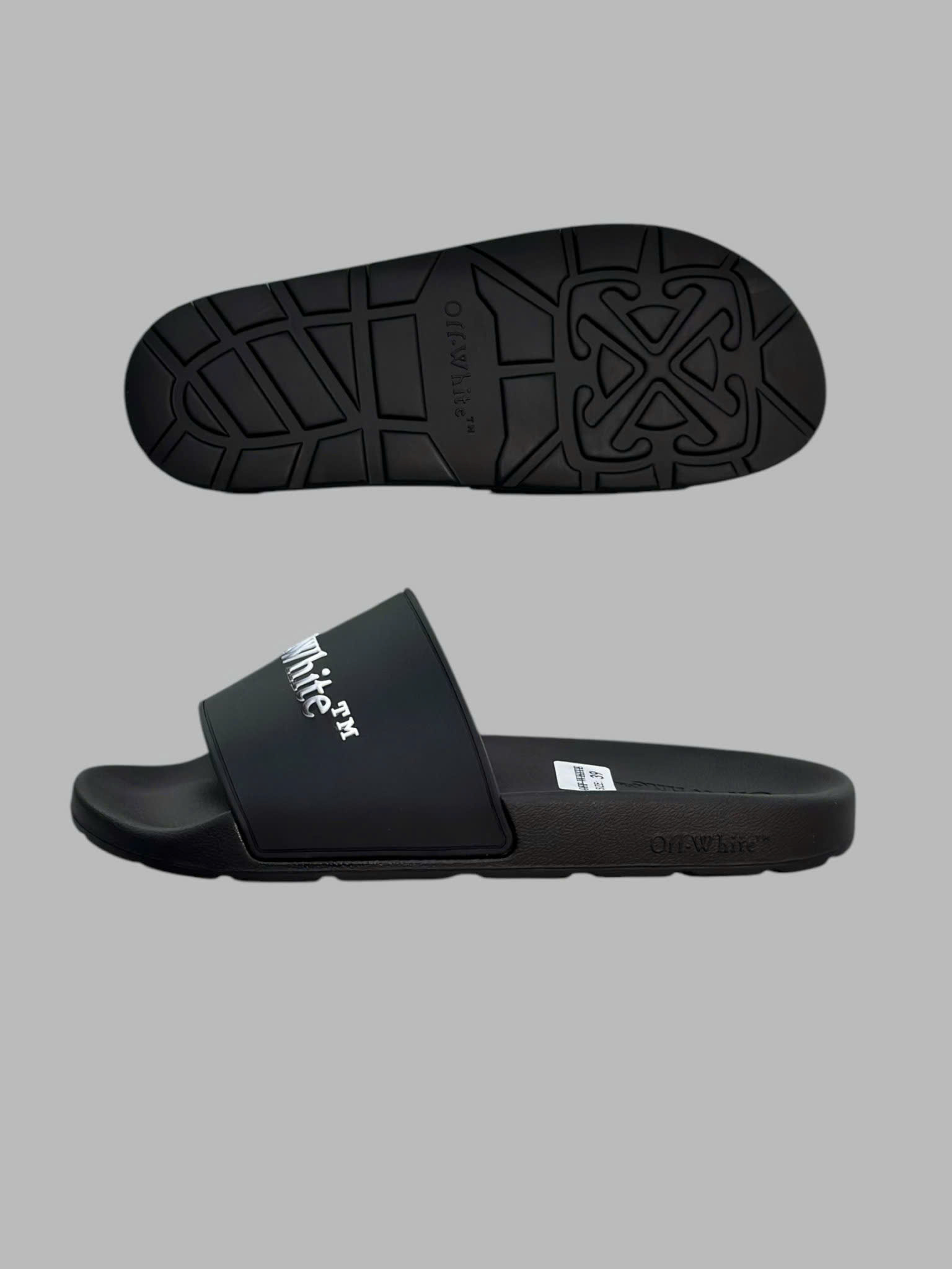 Dép lê quai ngang Off White Đen logo chữ Trắng Like Auth fullbox VTN