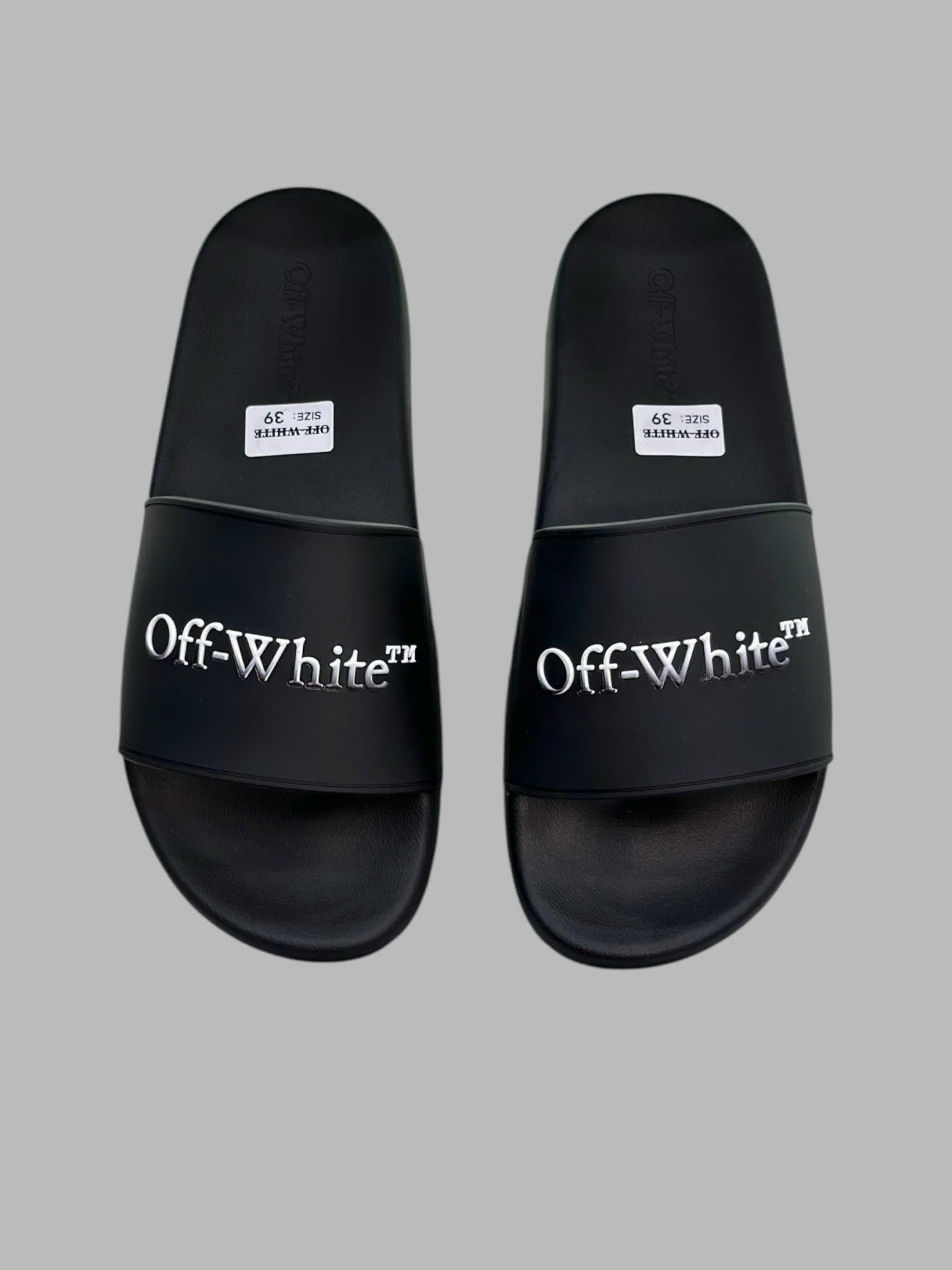 Dép lê quai ngang Off White Đen logo chữ Trắng Like Auth fullbox VTN