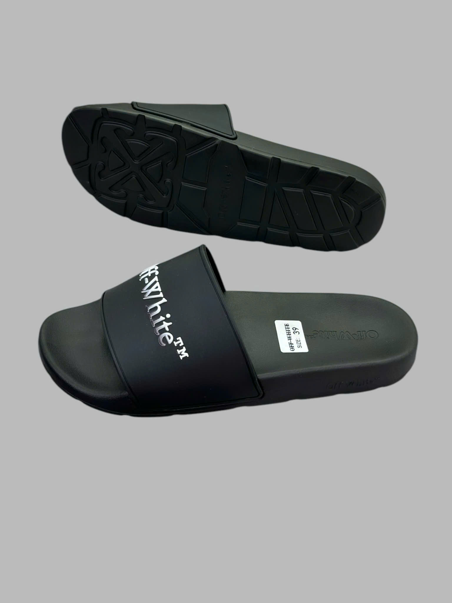 Dép lê quai ngang Off White Đen logo chữ Trắng Like Auth fullbox VTN