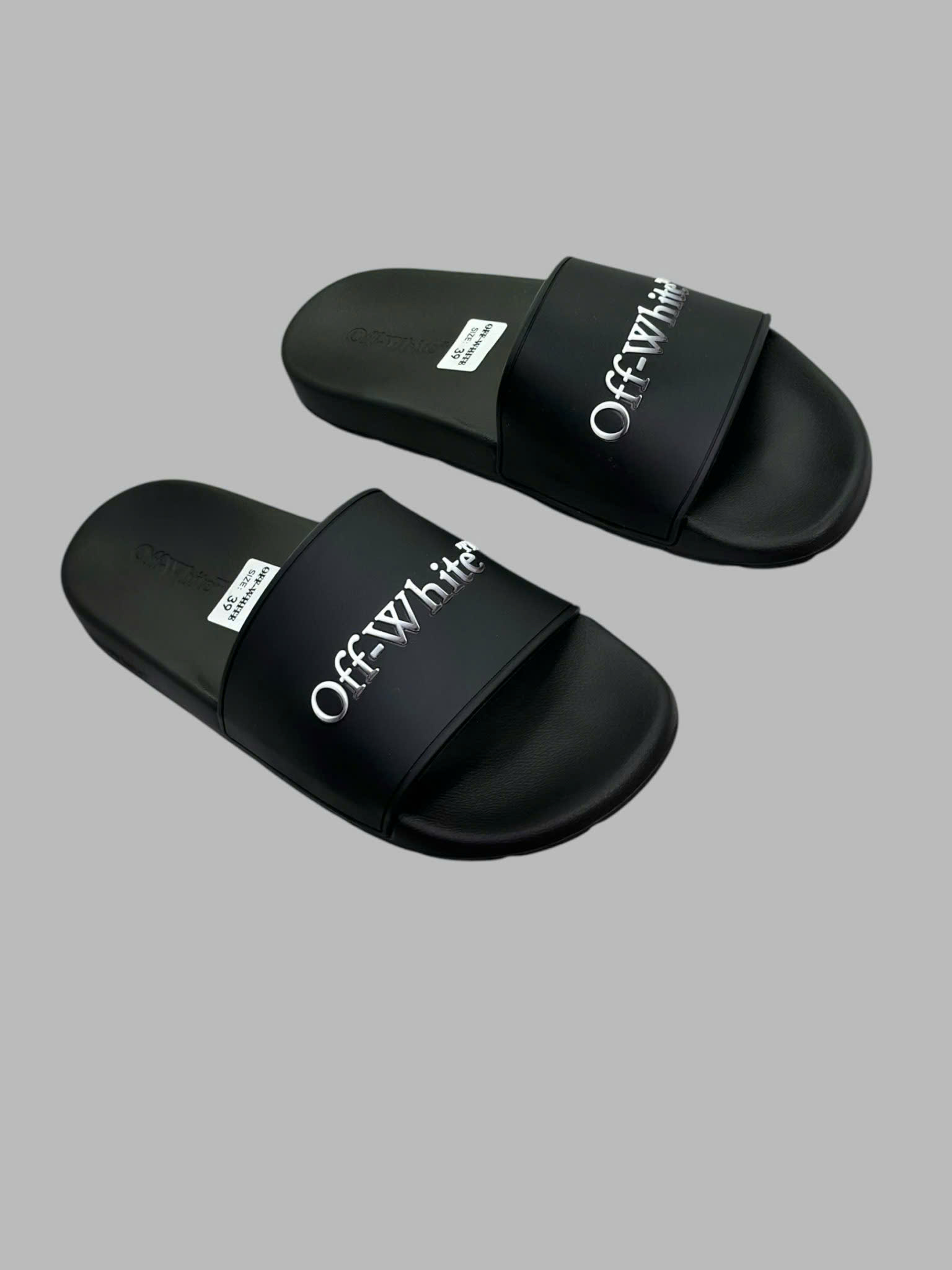 Dép lê quai ngang Off White Đen logo chữ Trắng Like Auth fullbox VTN