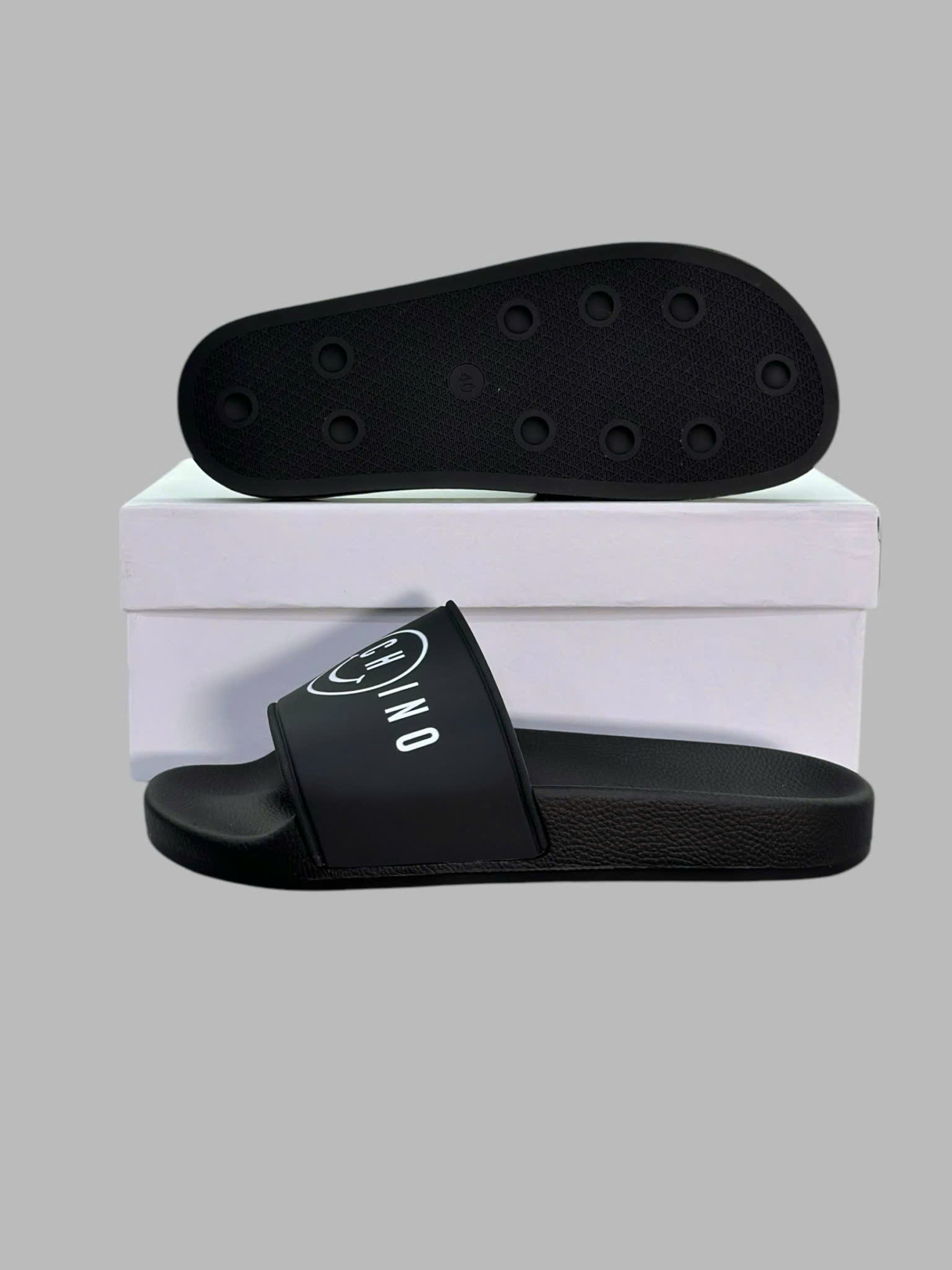 Dép lê quai ngang Moschino M Đen logo chữ mặt cười Trắng Like Auth fullbox VTN