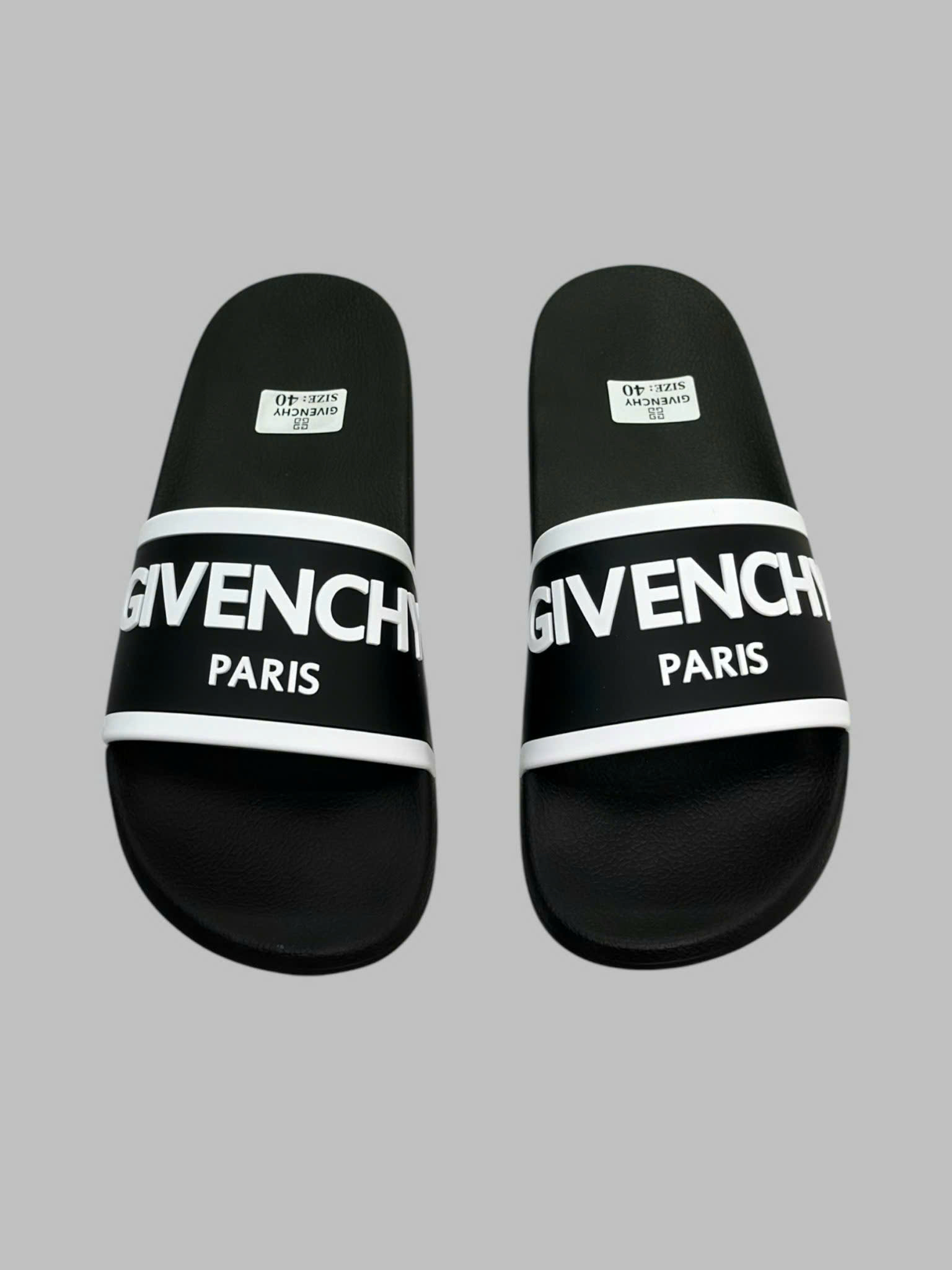 Dép lê quai ngang Givenchy GVC Đen logo chữ Trắng Like Auth fullbox VTN