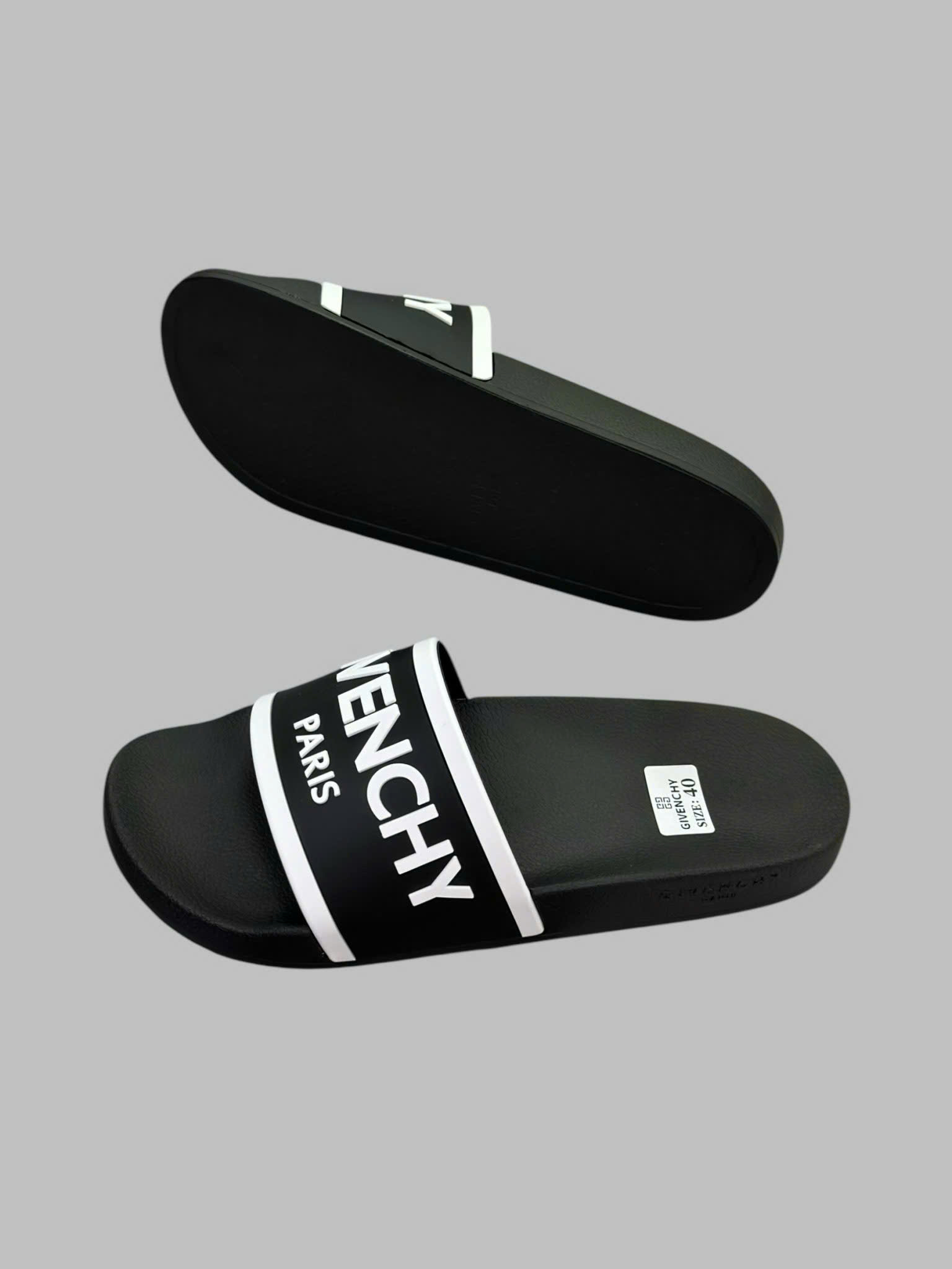 Dép lê quai ngang Givenchy GVC Đen logo chữ Trắng Like Auth fullbox VTN