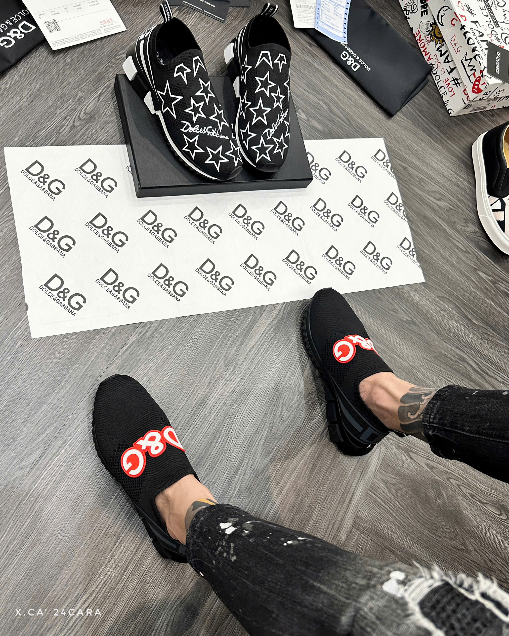 Giày sorento Dolce Gabbana DG Đen logo chữ Trắng viền Đỏ Liek Auth fullbox MVT