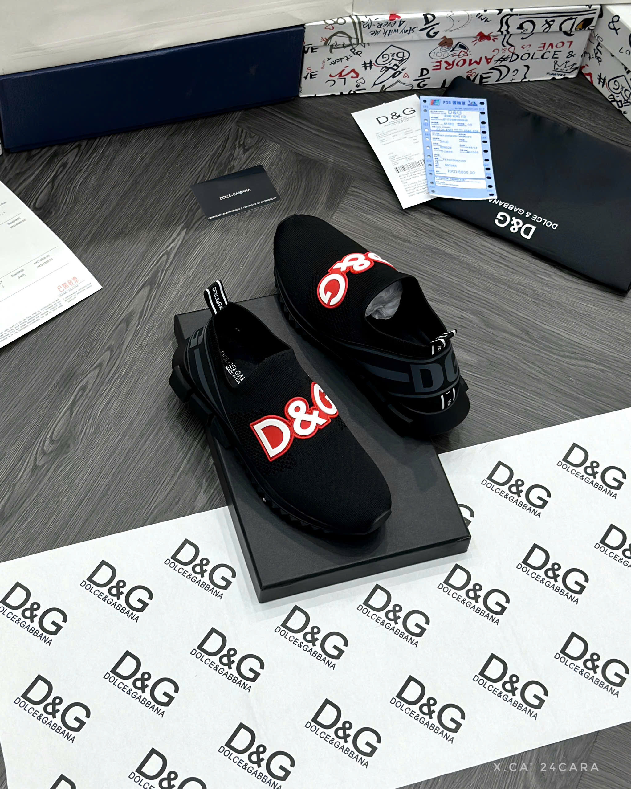 Giày sorento Dolce Gabbana DG Đen logo chữ Trắng viền Đỏ Liek Auth fullbox MVT