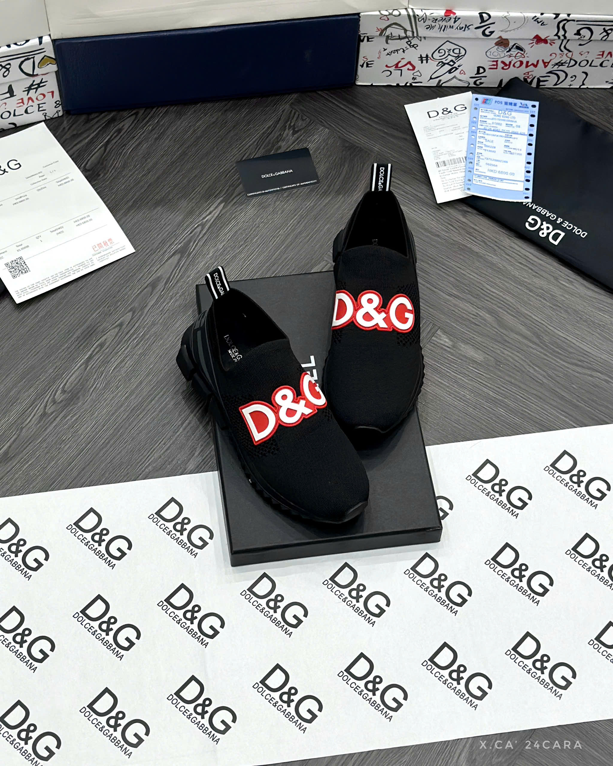 Giày sorento Dolce Gabbana DG Đen logo chữ Trắng viền Đỏ Liek Auth fullbox MVT