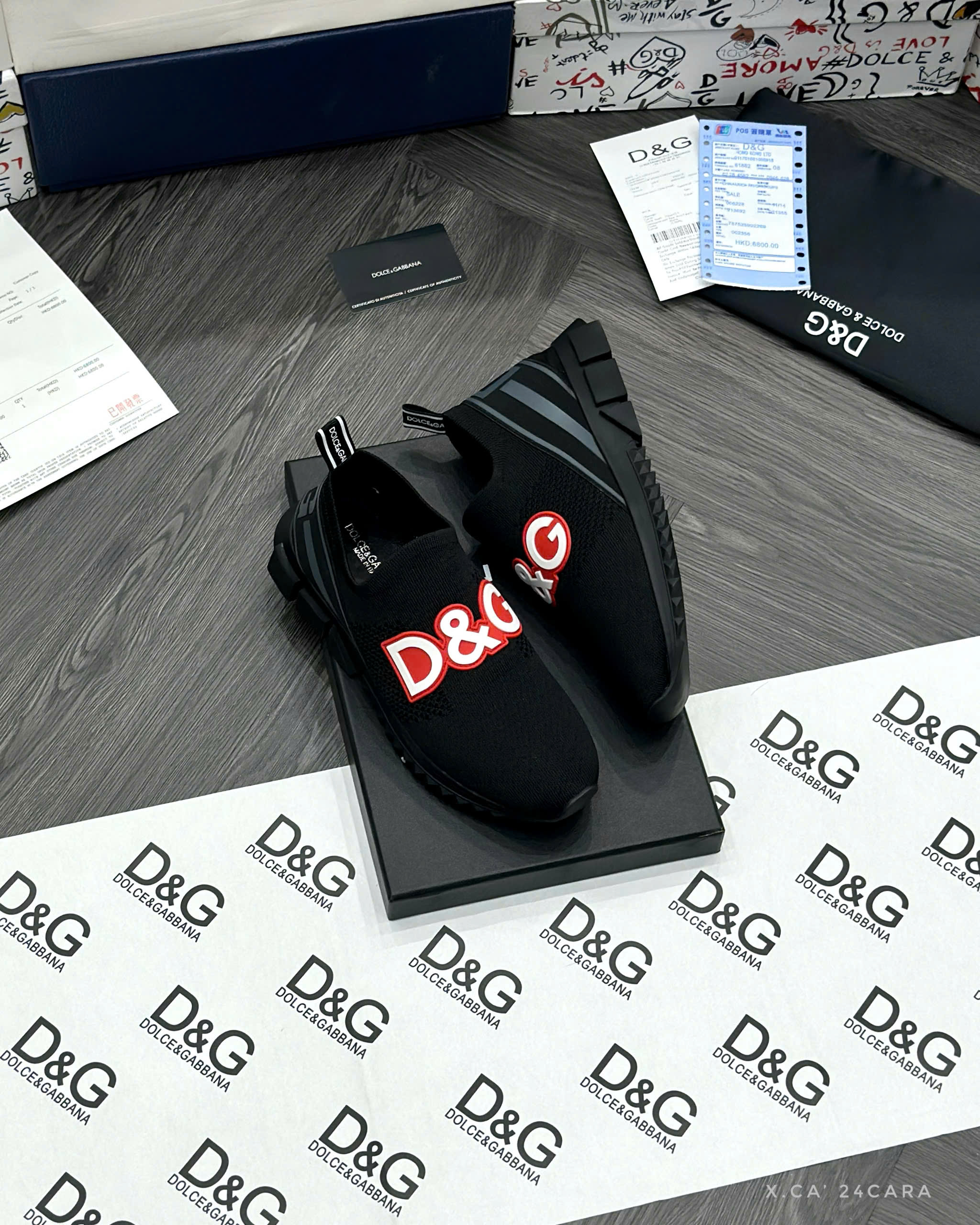 Giày sorento Dolce Gabbana DG Đen logo chữ Trắng viền Đỏ Liek Auth fullbox MVT